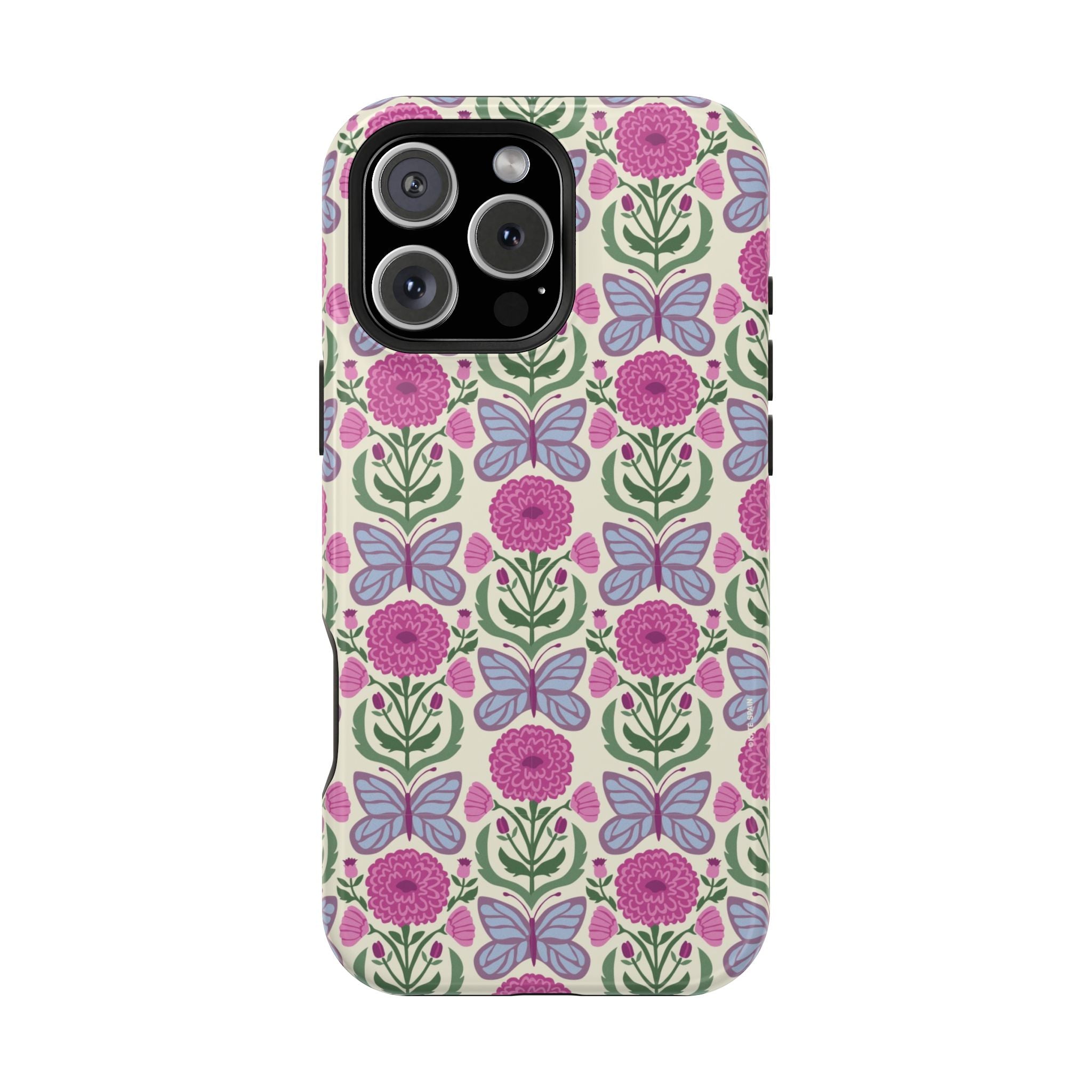 Butterfly MagSafe iPhone 16 Pro Max Case – Glossy | cream, magenta, periwinkle butterfly floral print