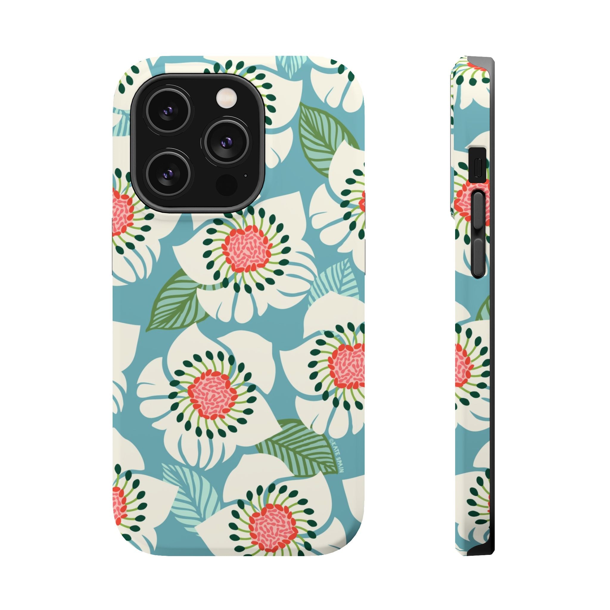 Panache Floral MagSafe iPhone 14 Pro Case – Matte | sky blue, pale cream, pink anemone floral print