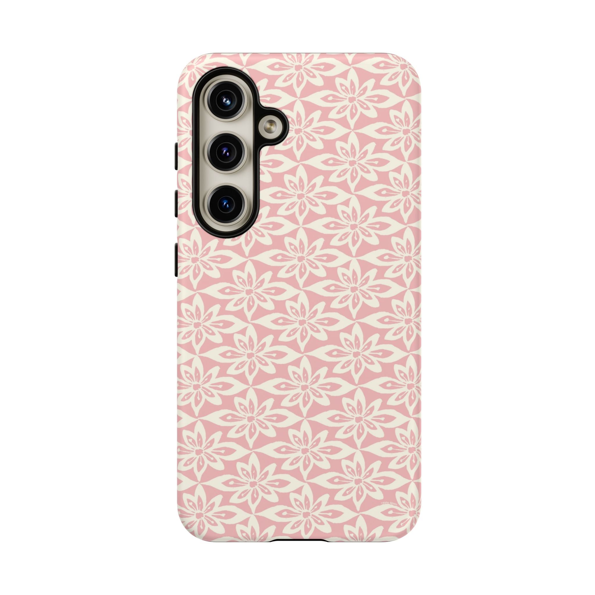 Lily Pastel Pink Samsung Galaxy S24 Matte case — graphic white lily print on dreamy pastel pink — botanical phone case by Kate Spain