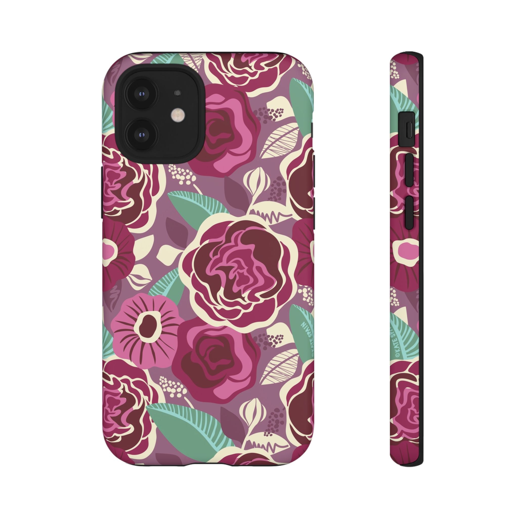 Tea Rose Burgundy Tough iPhone 12 Mini Case – Matte | burgundy, magenta, plum botanical rose floral print