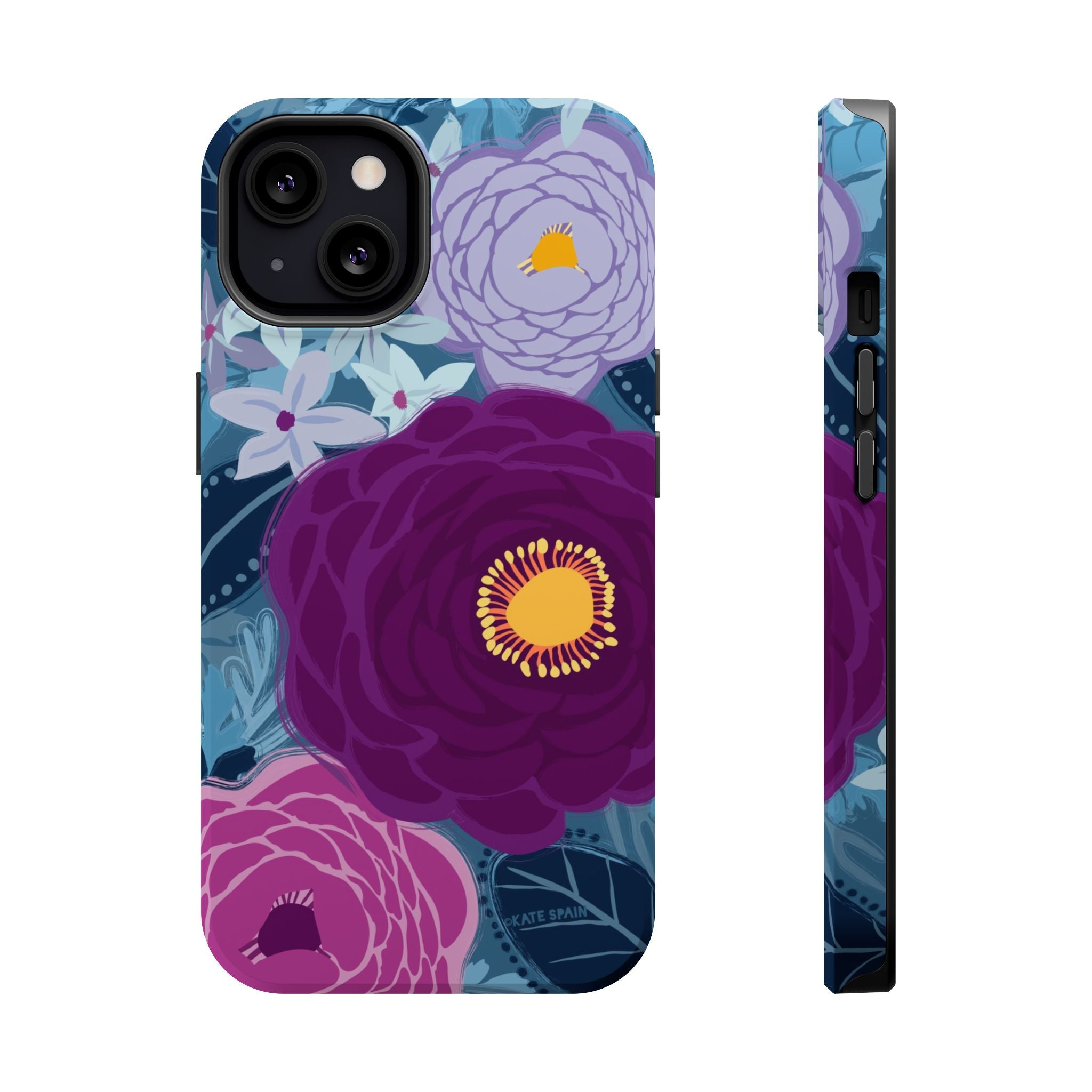 Bloomerie MagSafe iPhone 13 Case – Glossy| navy, purple, magenta botanical peony floral print