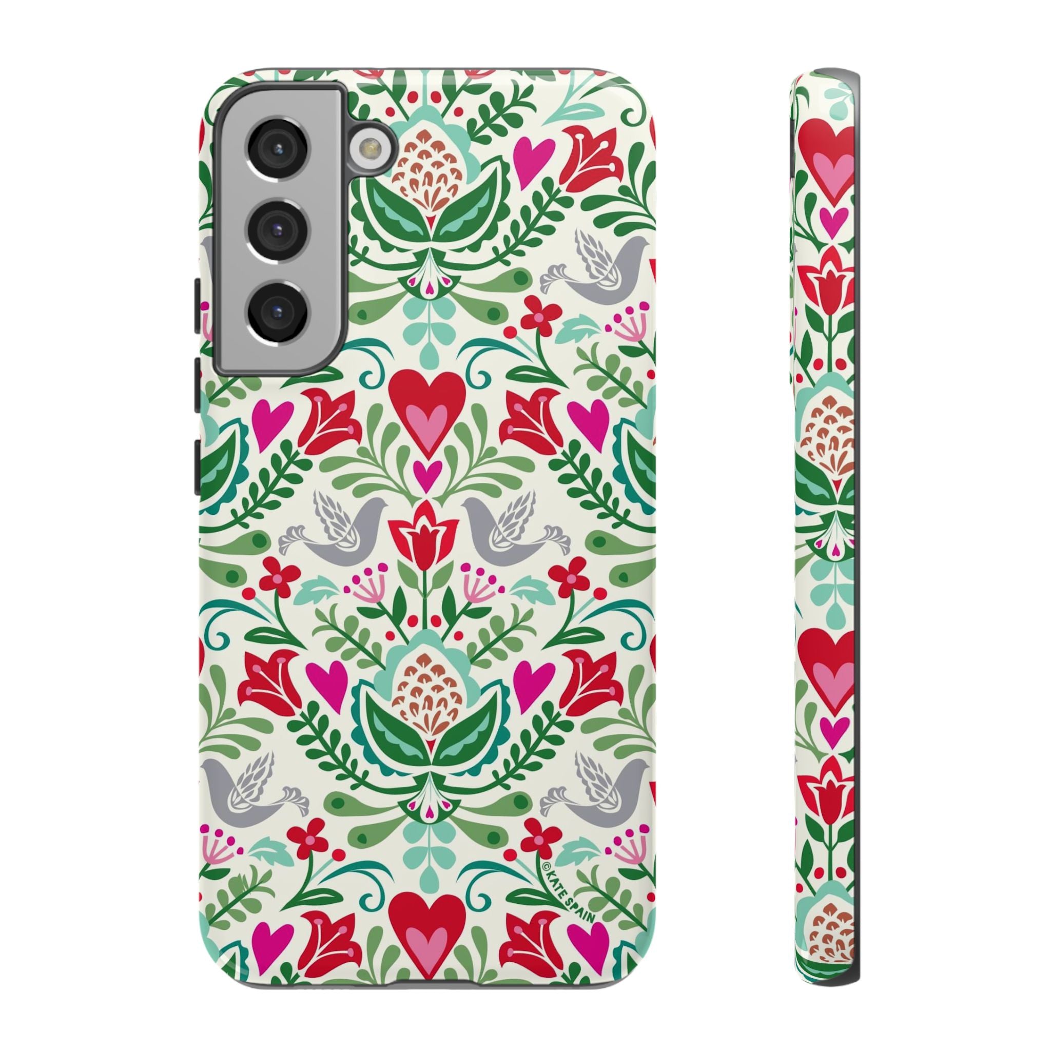 Rosemaling Samsung Galaxy S22 Plus Case – Glossy | white, red, green rosemaling floral print