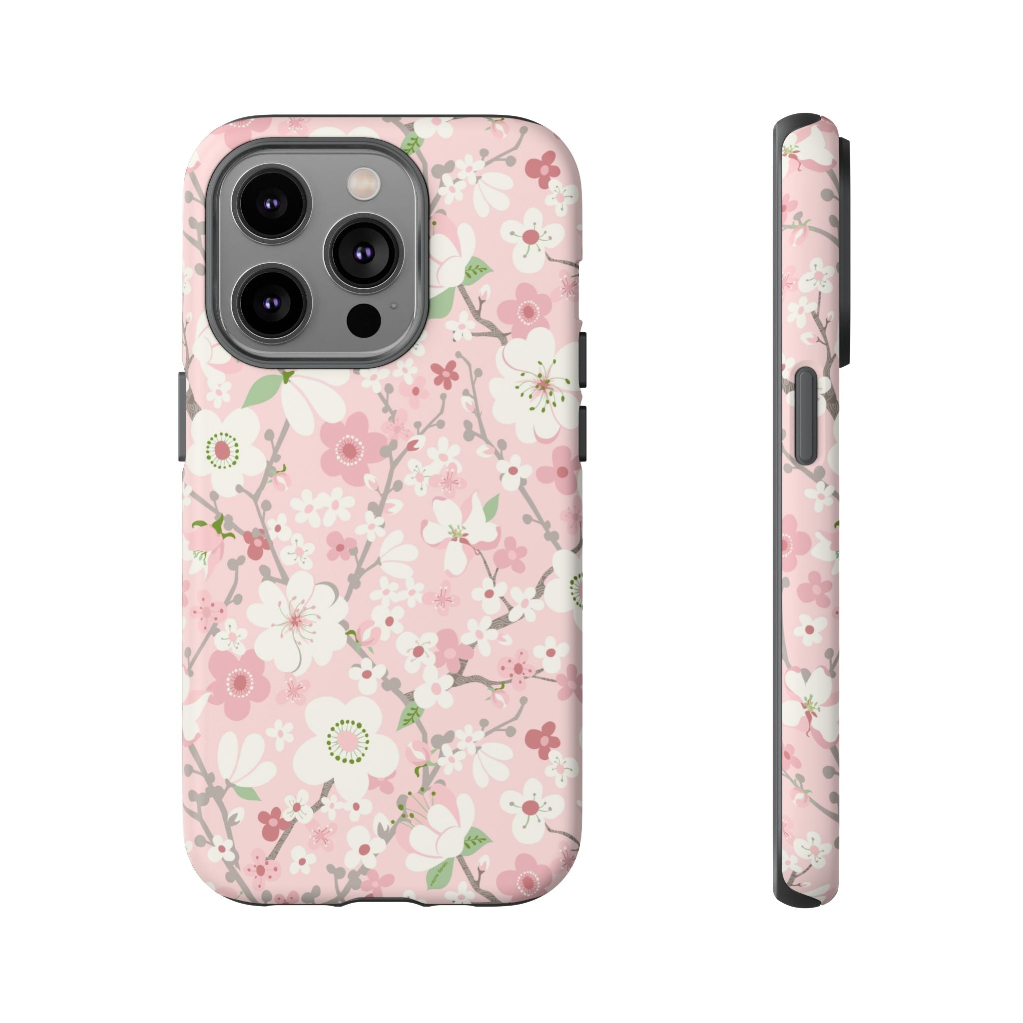 Luxury Pink Cherry Blossom Tough iPhone 14 Pro Case – Matte | light pink, white, cherry blossom floral print