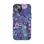 Terrain Night MagSafe iPhone 14 Plus Case – Matte | navy, purple, aqua botanical woodland floral print