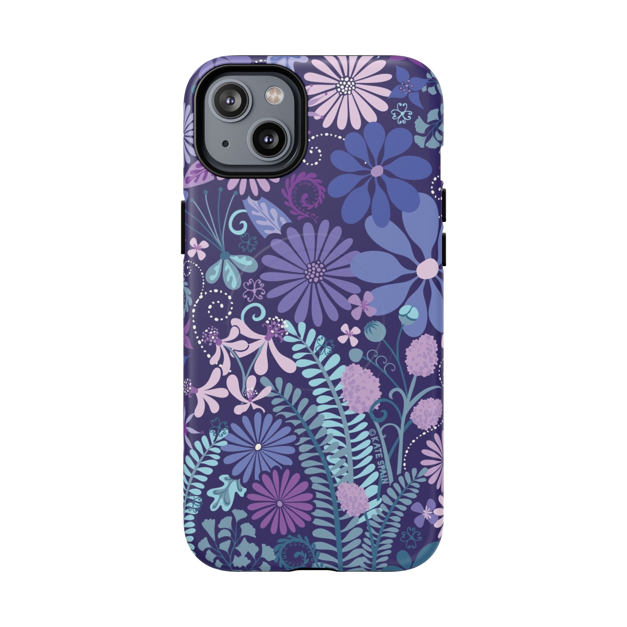Terrain Night MagSafe iPhone 14 Plus Case – Matte | navy, purple, aqua botanical woodland floral print