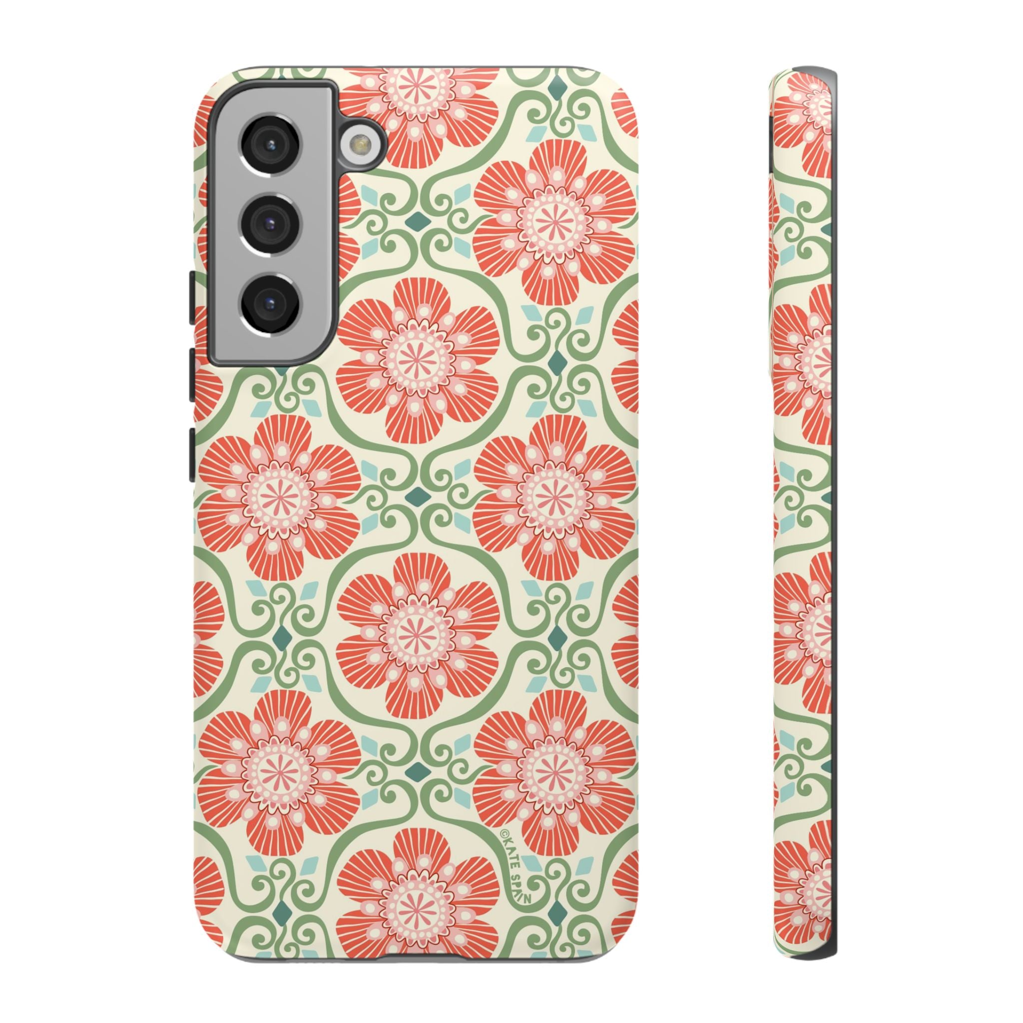 Luxury Barcelona Flowers Samsung Galaxy S22 Plus Case – Matte | cream, coral, sage botanical floral print