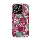 Luxury Tea Rose Burgundy MagSafe iPhone 16 Pro Case – Glossy | burgundy, magenta, plum botanical rose floral print