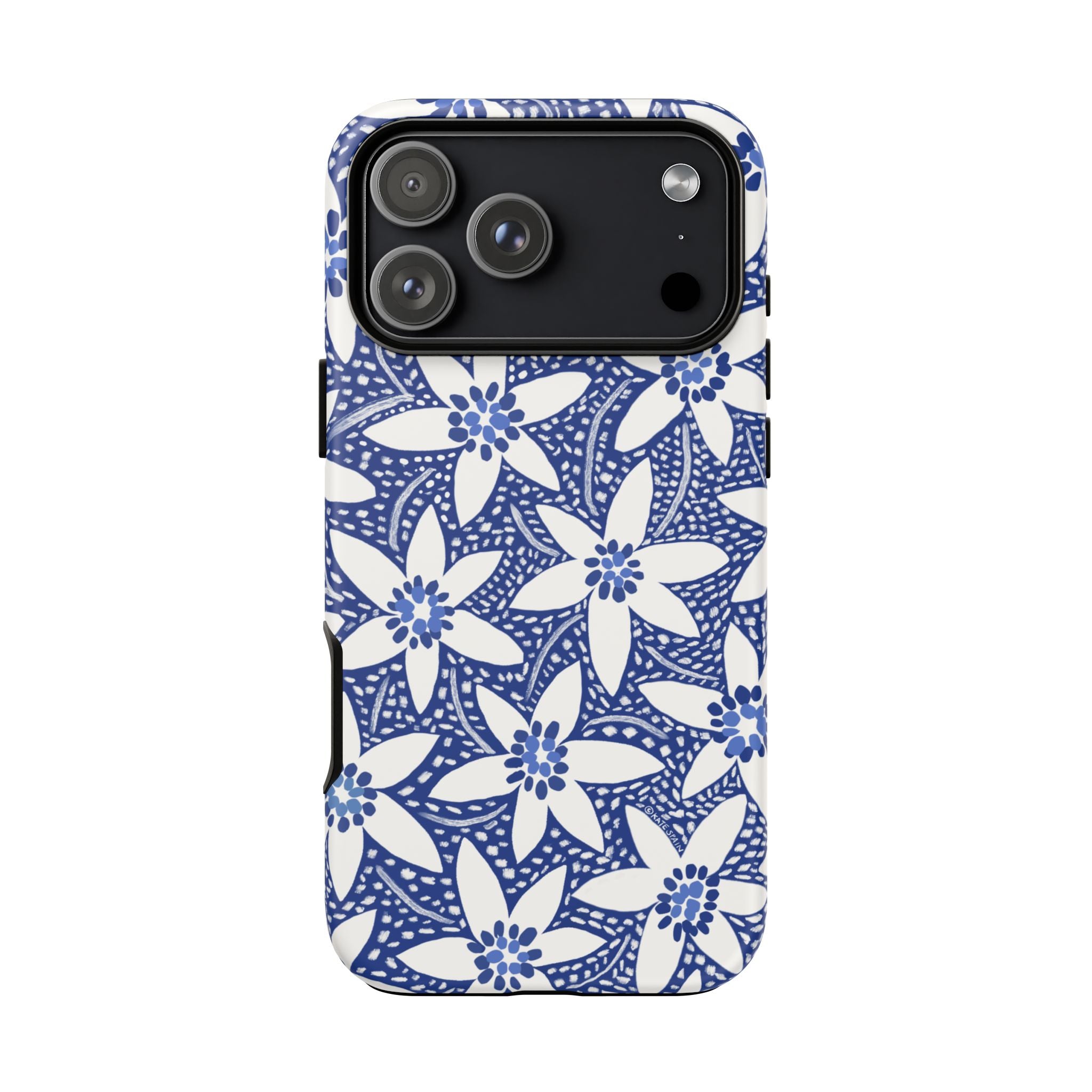 Starflower iPhone 17 Pro Max Case – Matte | navy, white geometric starflower print