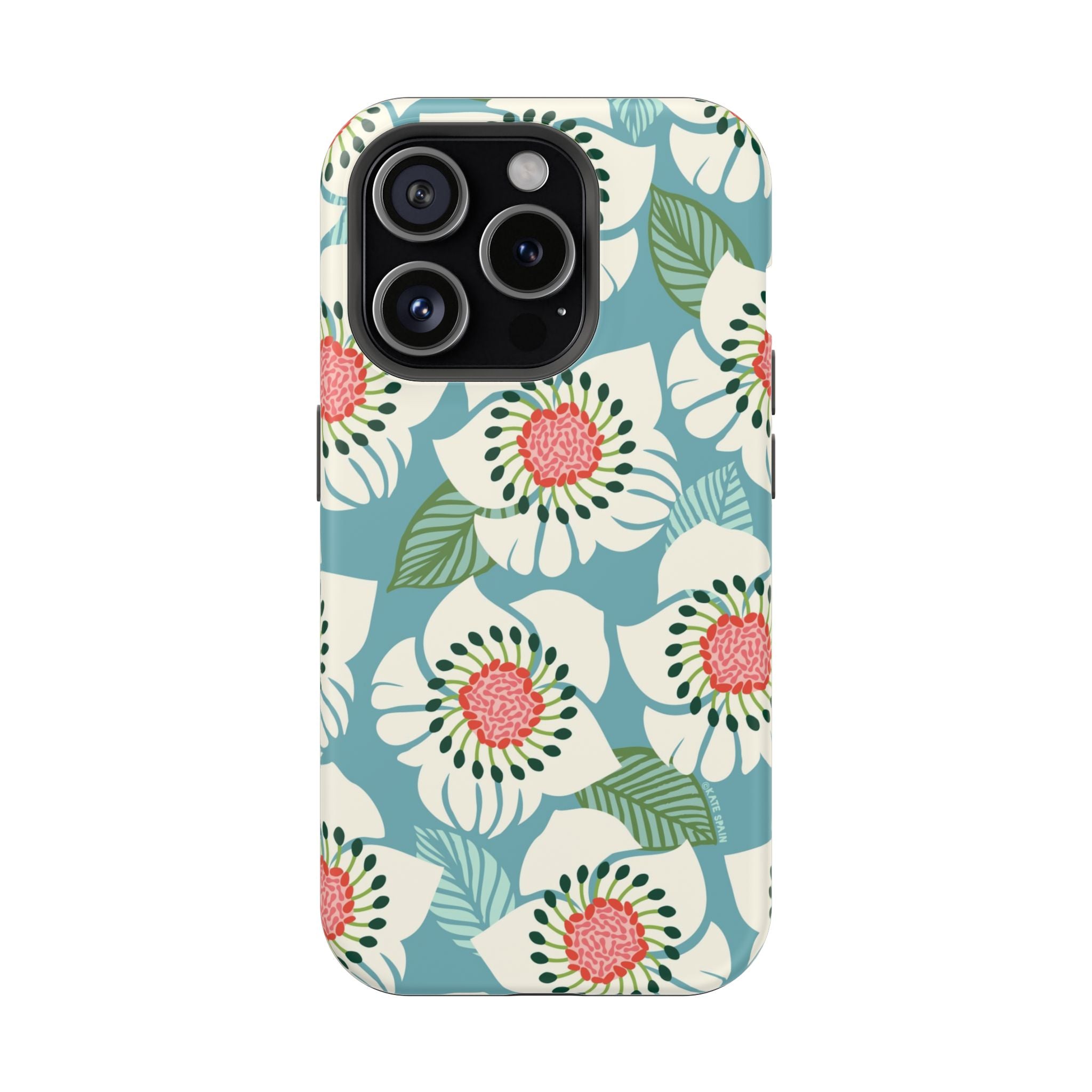 Panache Floral MagSafe iPhone 15 Pro Case – Matte | sky blue, pale cream, pink anemone floral print