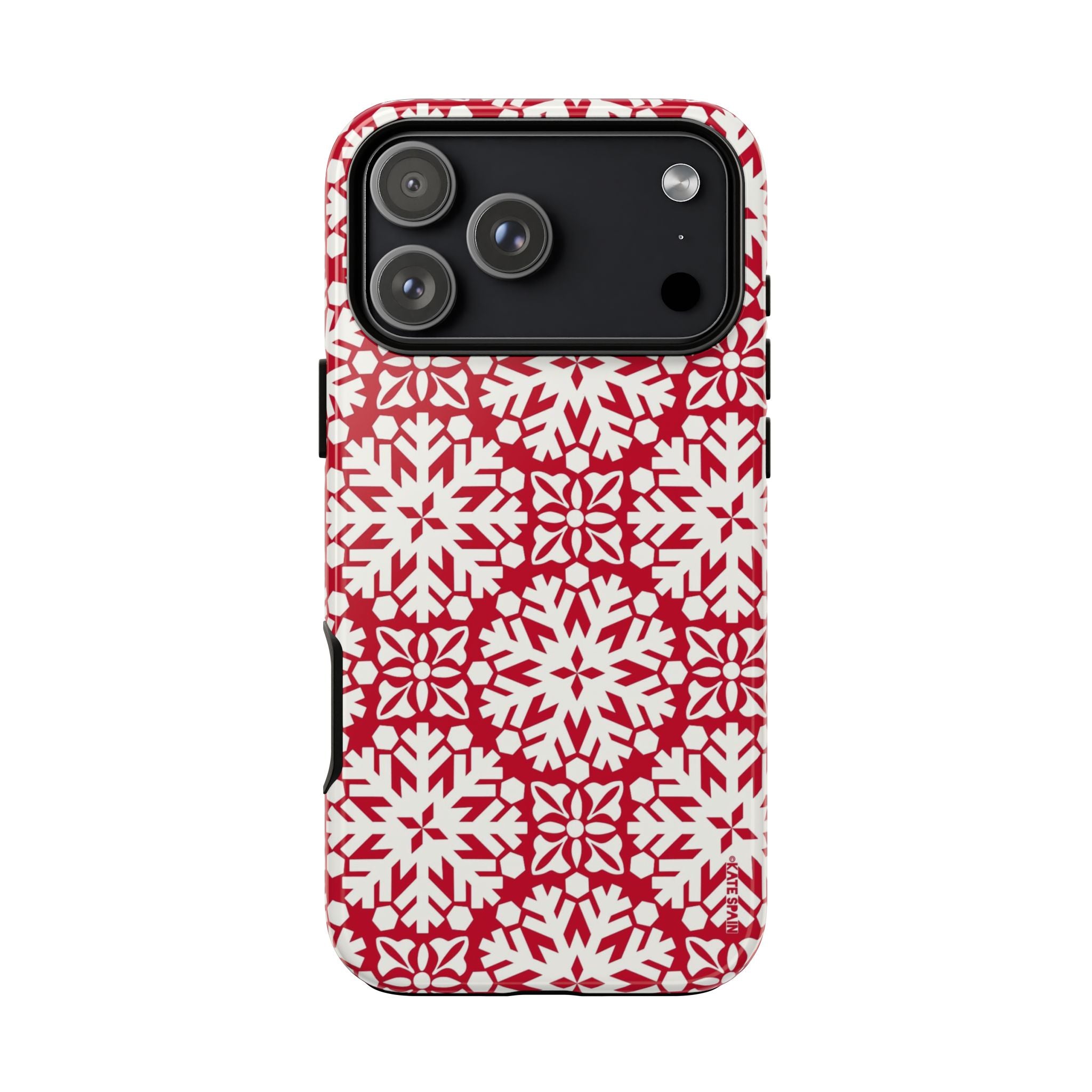 Flurry Tough iPhone 17 Pro Max Case – Glossy | red, cream geometric snowflake medallion print