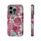 Tea Rose Burgundy Tough iPhone 14 Pro Case – Matte | burgundy, magenta, plum botanical rose floral print