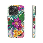 Posy Tough iPhone 15 Pro Case – Glossy | cream, magenta, coral botanical floral print