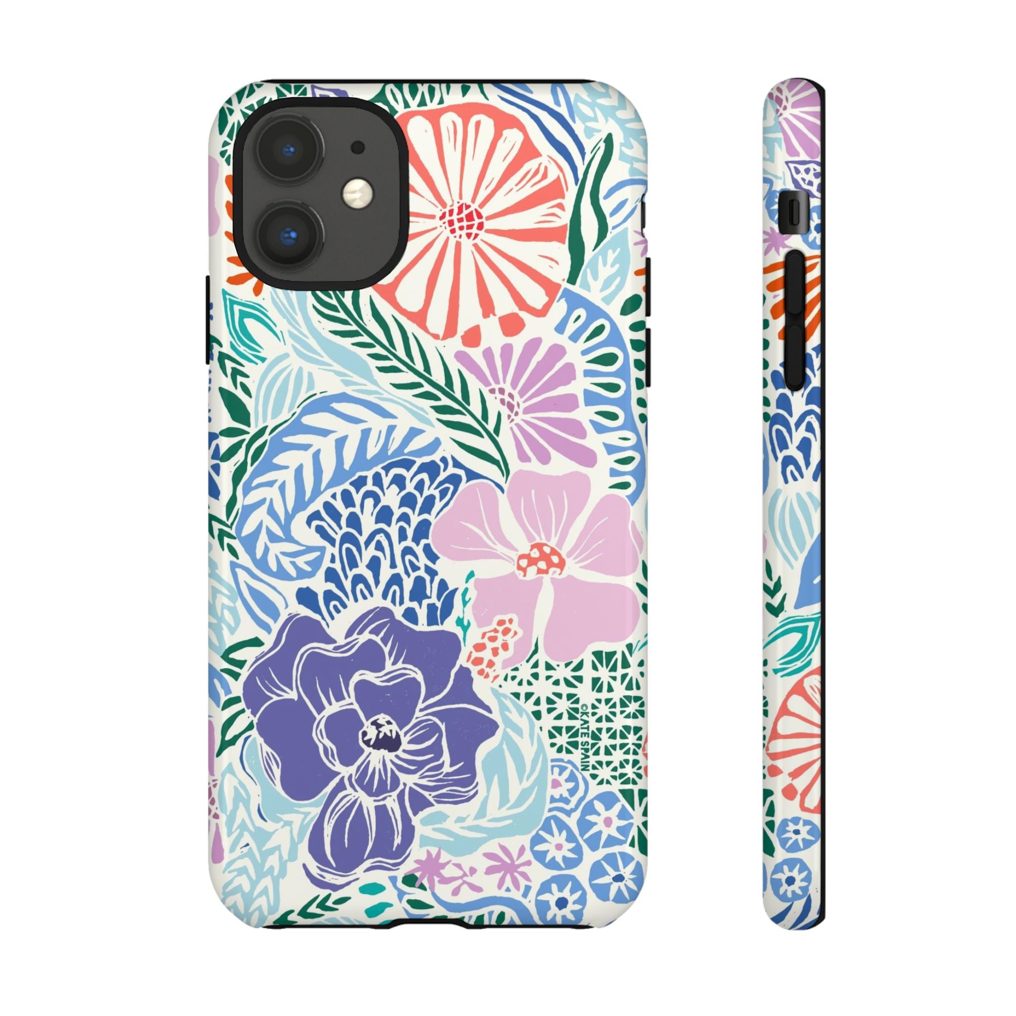 Tropica Tough iPhone 11 Case – Glossy | purple, coral, pink, blue botanical tropical floral print