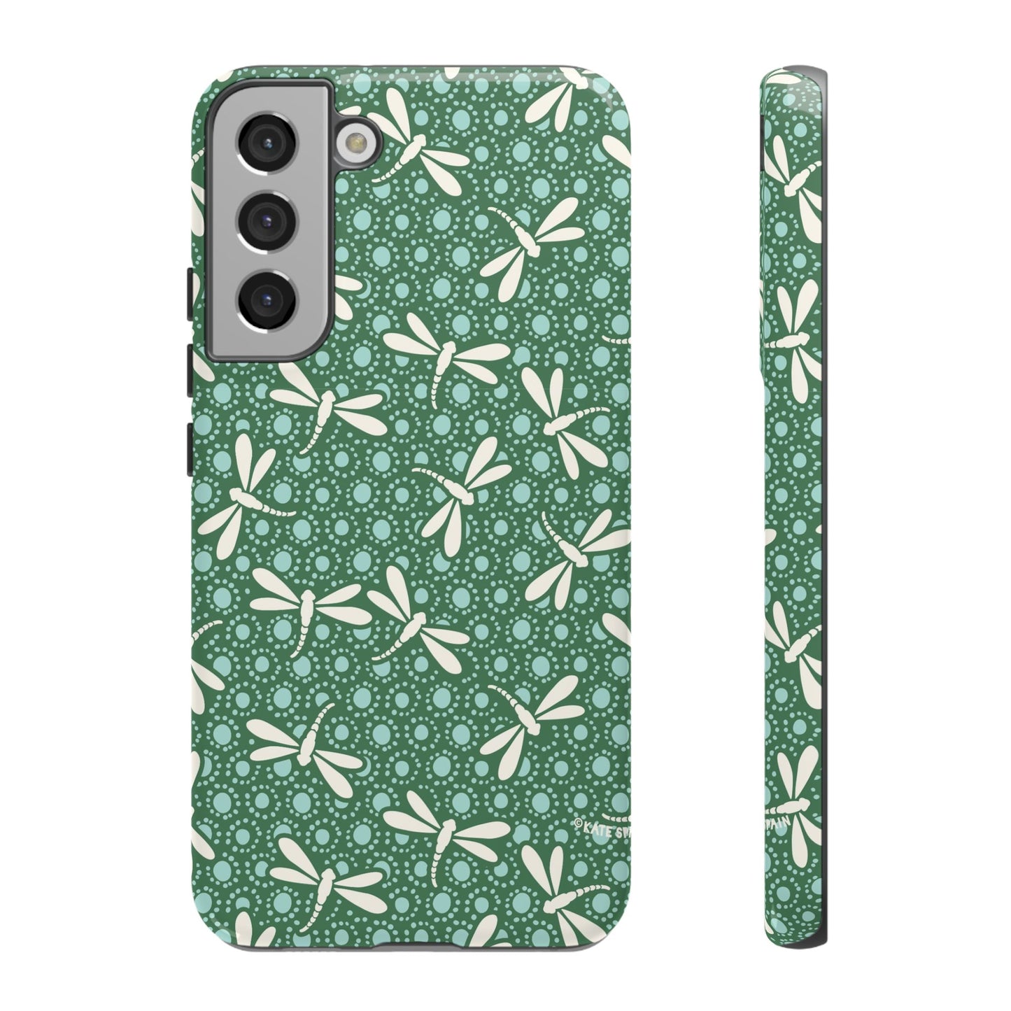 Dragonfly Pattern Phone Case — Green Floral Protective Tough Case
