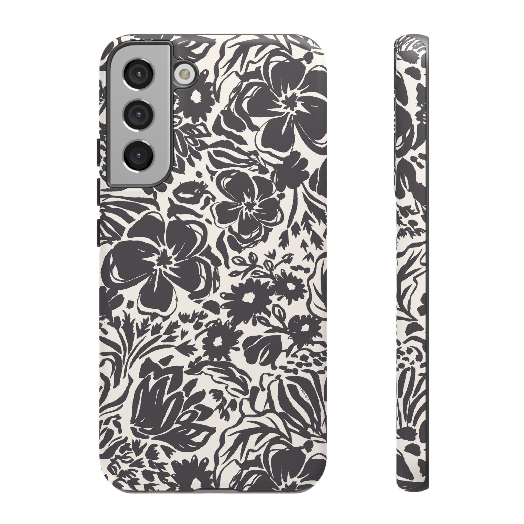 Rhapsody Black Samsung Galaxy S22 Plus Matte case — bold charcoal floral print on cream by Kate Spain