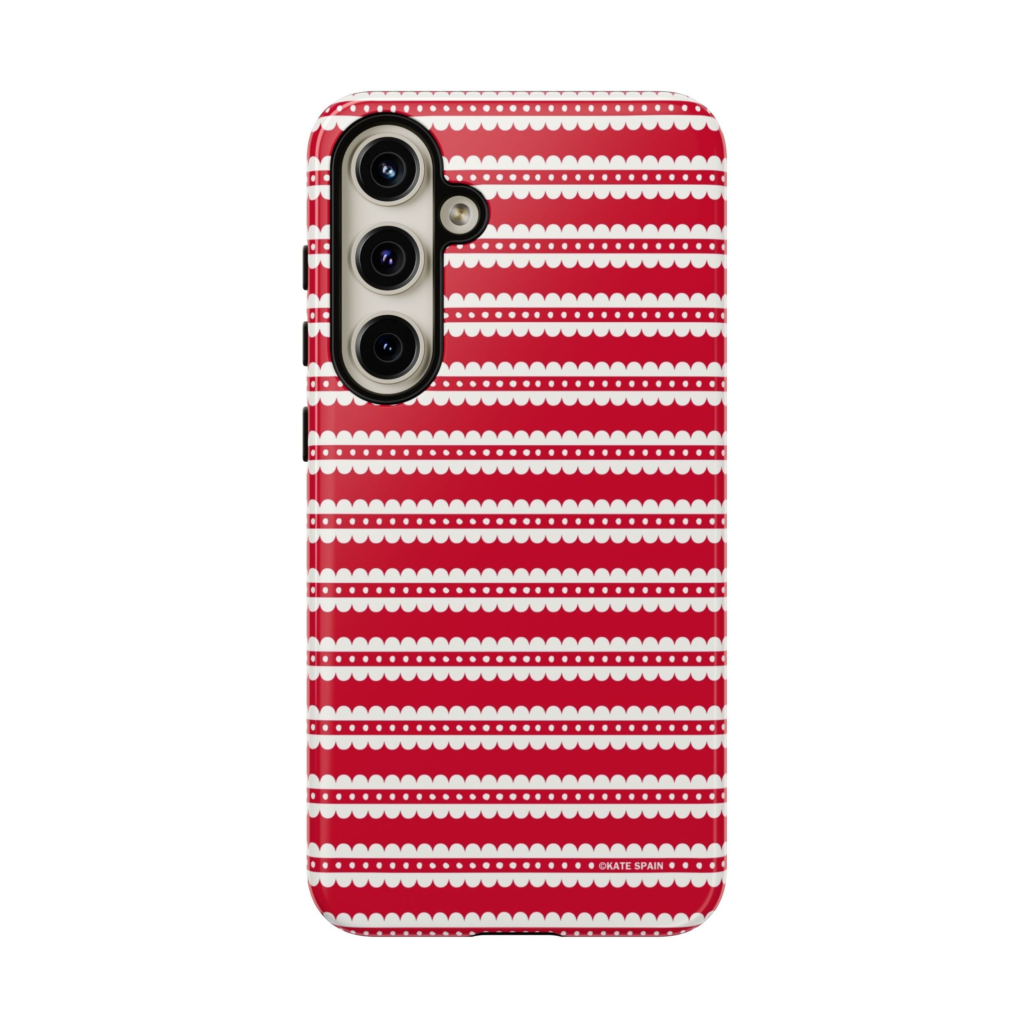 Candy Cane Stripe Samsung Galaxy S24 Plus Case – Glossy | red, cream scalloped candy cane stripe print