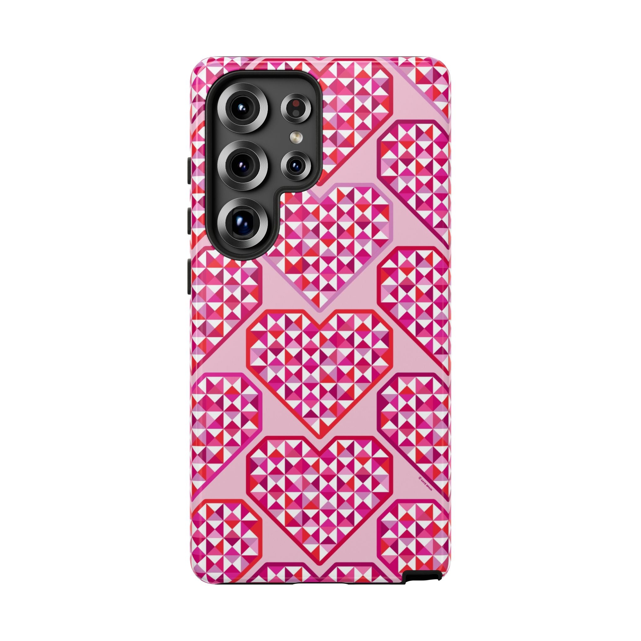 Pink Pyramid Heart Samsung Galaxy S25 Ultra Case – Glossy| pink, magenta, white geometric heart pyramid print