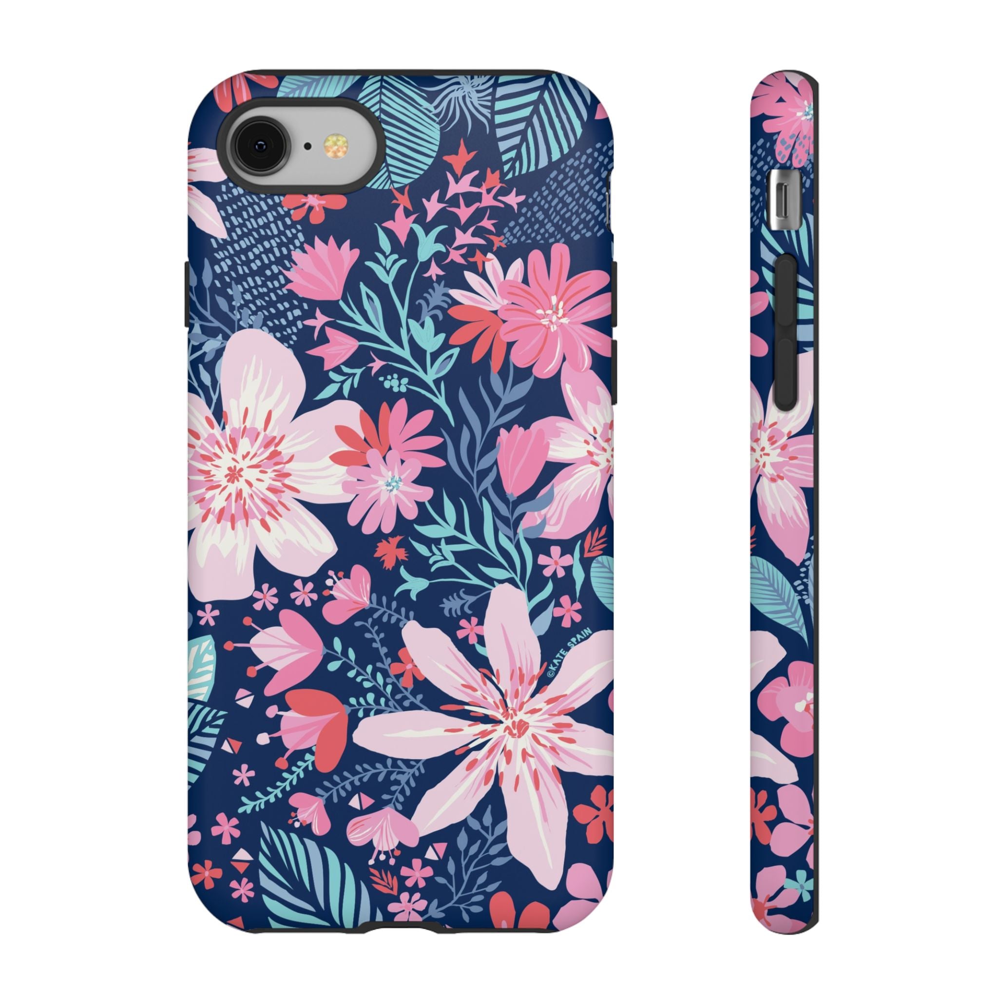 Bonaire Tough iPhone 8 Case – Matte | navy, pink, white tropical floral botanical print