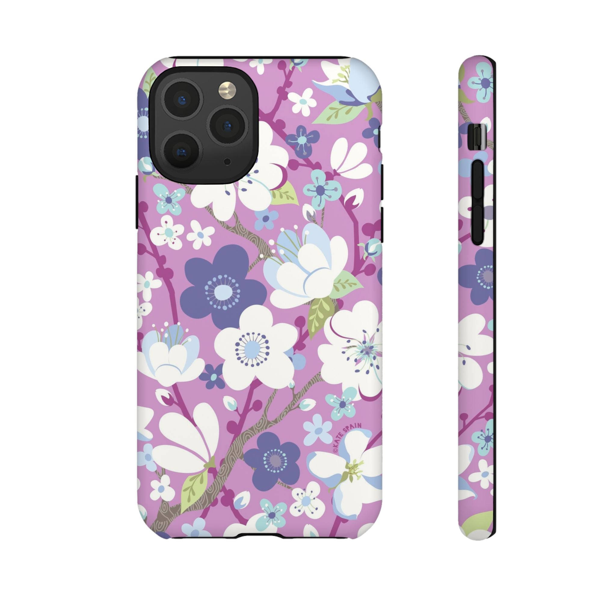 Luxury Cherry Blossom Tough iPhone 11 Pro Case – Matte | mauve, purple, blue, white cherry blossom print
