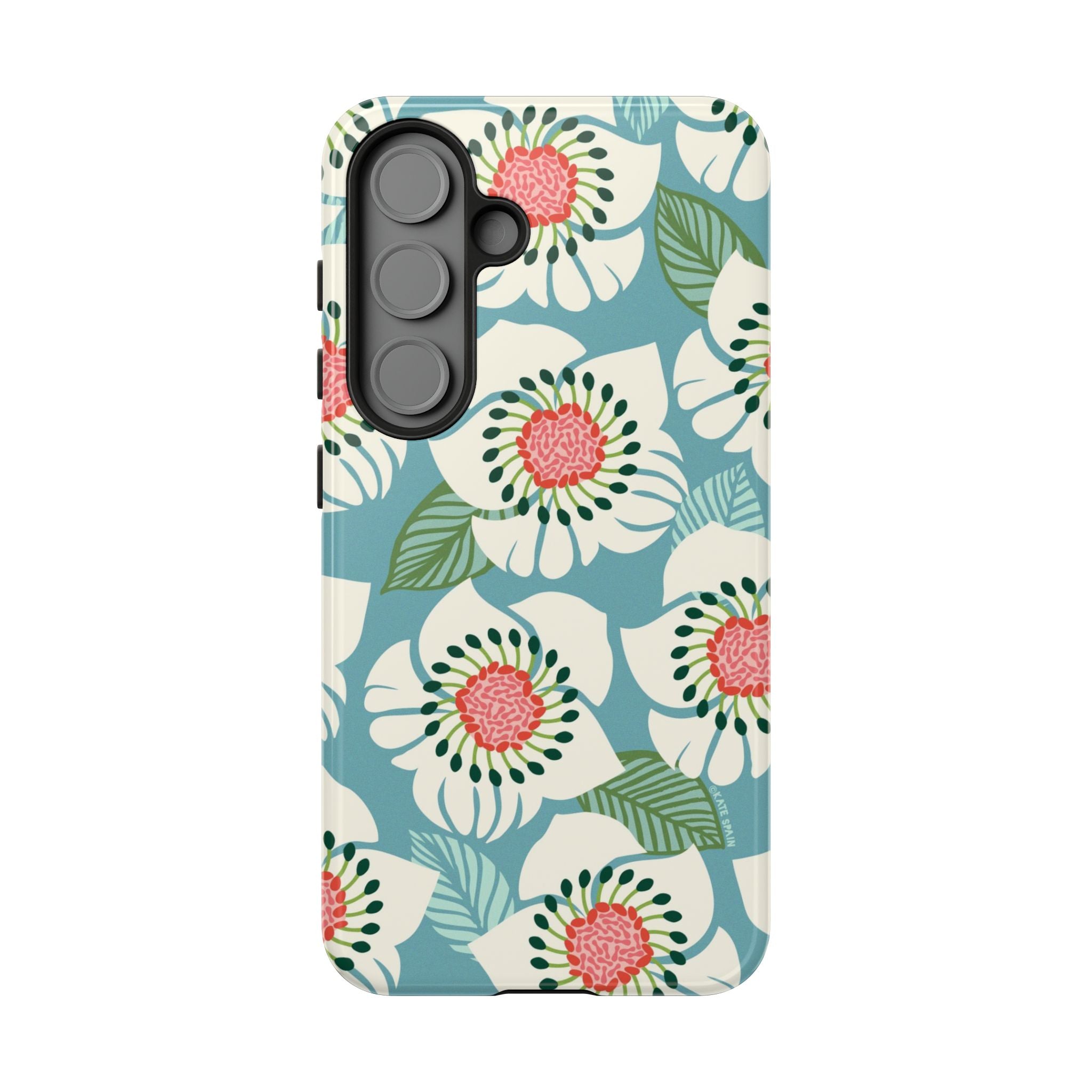 Artistic Panache Samsung Galaxy S25 Case – Glossy | sky blue, pale cream, pink anemone floral print