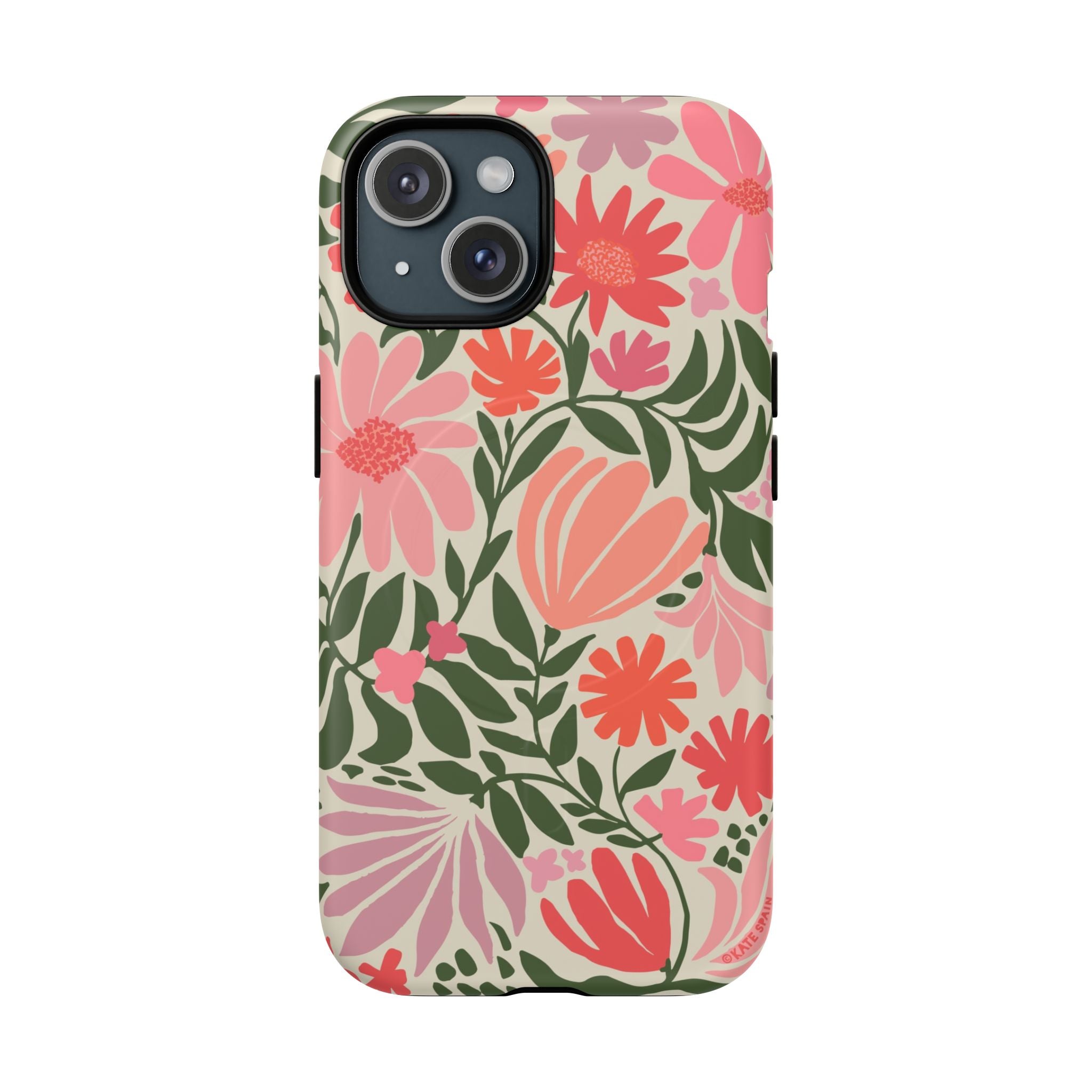 Botanica MagSafe iPhone 15 Case – Matte | coral, pink, sage green botanical wildflower print
