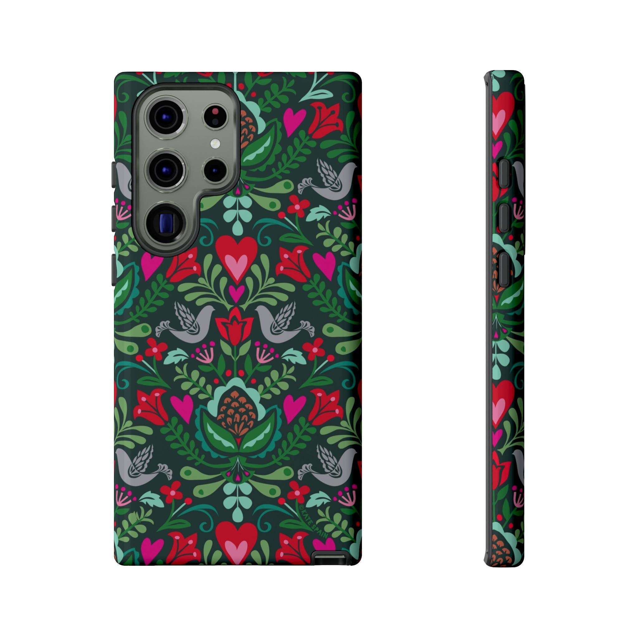 Rosemaling Samsung Galaxy S23 Ultra Case – Glossy | forest green, red, pink rosemaling floral print