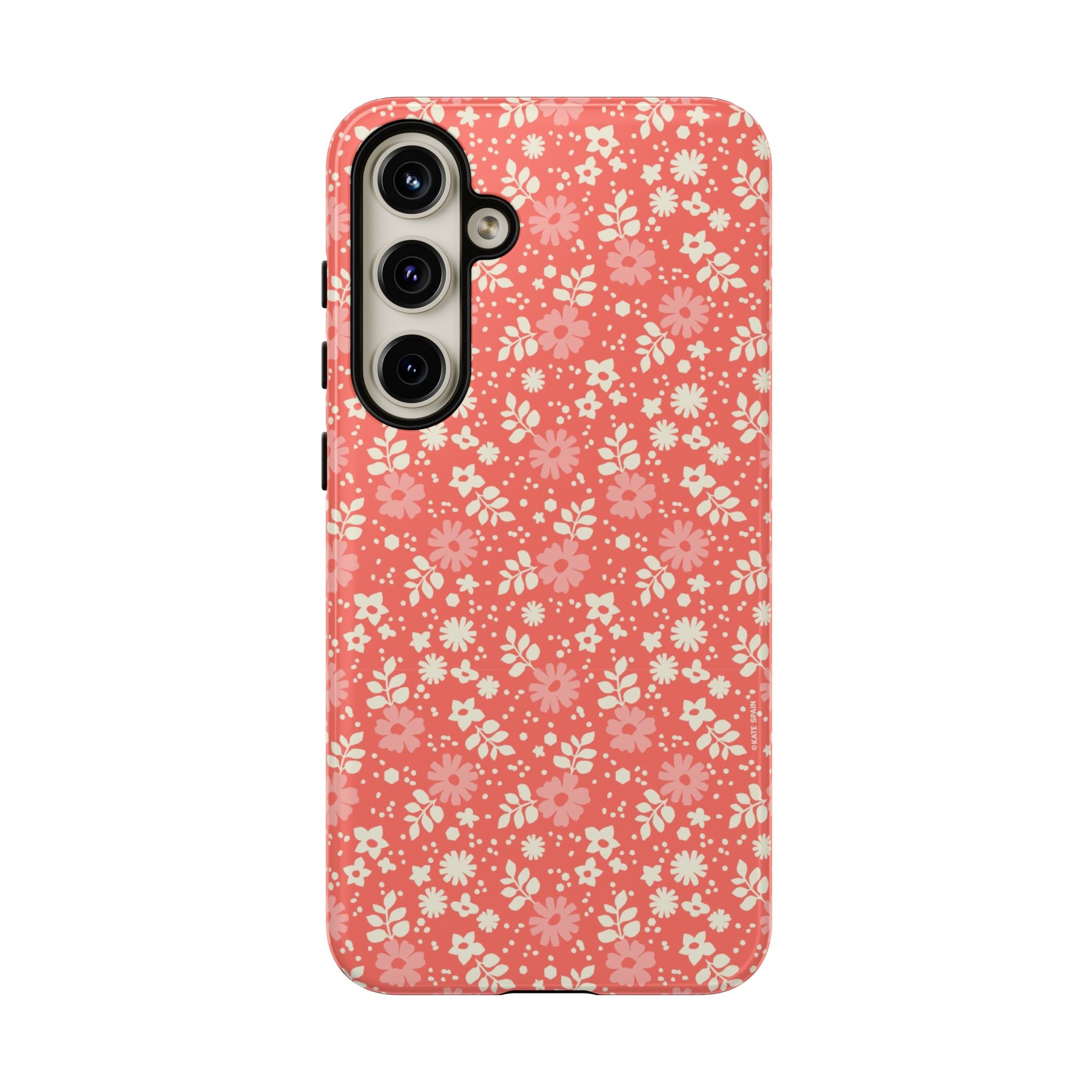 Petaline Samsung Galaxy S24 Plus Case – Glossy | coral, cream, pink ditsy floral print
