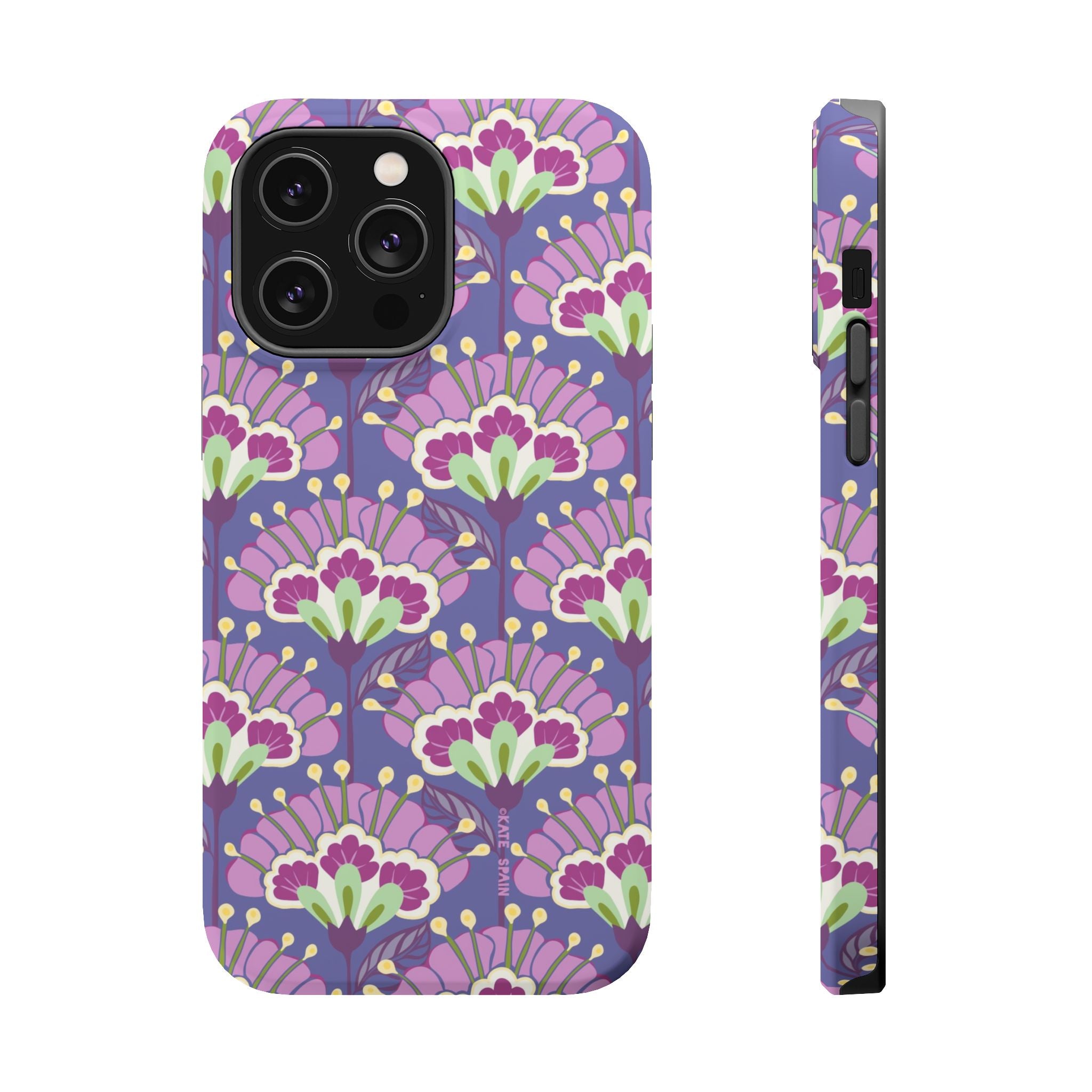 Lantern Flower MagSafe iPhone 14 Pro Max Case – Matte | periwinkle, purple, mauve, sage botanical lantern floral print MagSafe compatible, dual-layer protection