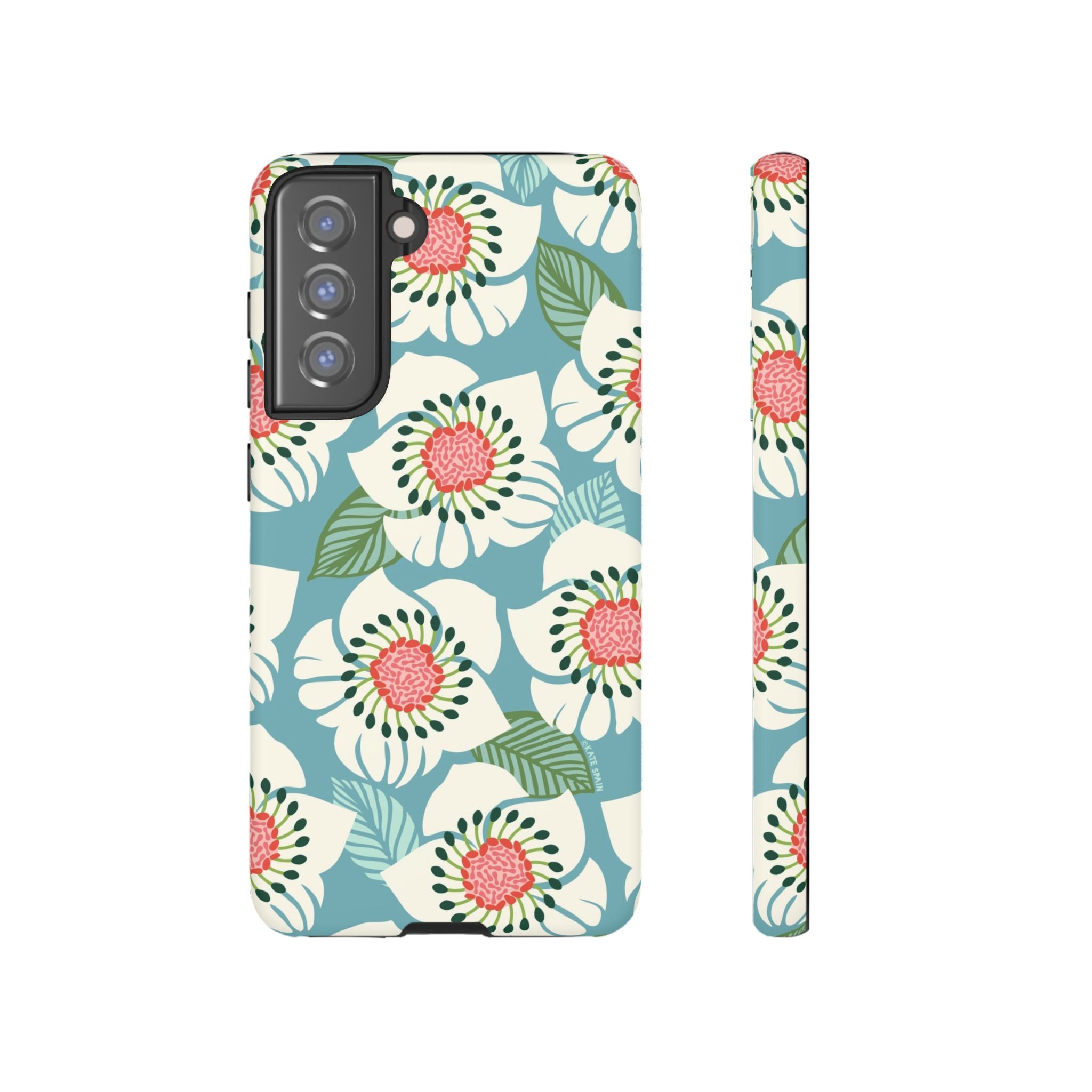 Artistic Panache Samsung Galaxy S21 FE Case – Matte | sky blue, pale cream, pink anemone floral print