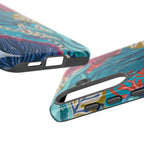 Luxury Reef Samsung Galaxy S25 Case – Glossy |close-up of sides of case in teal, navy, magenta, olive coral reef print