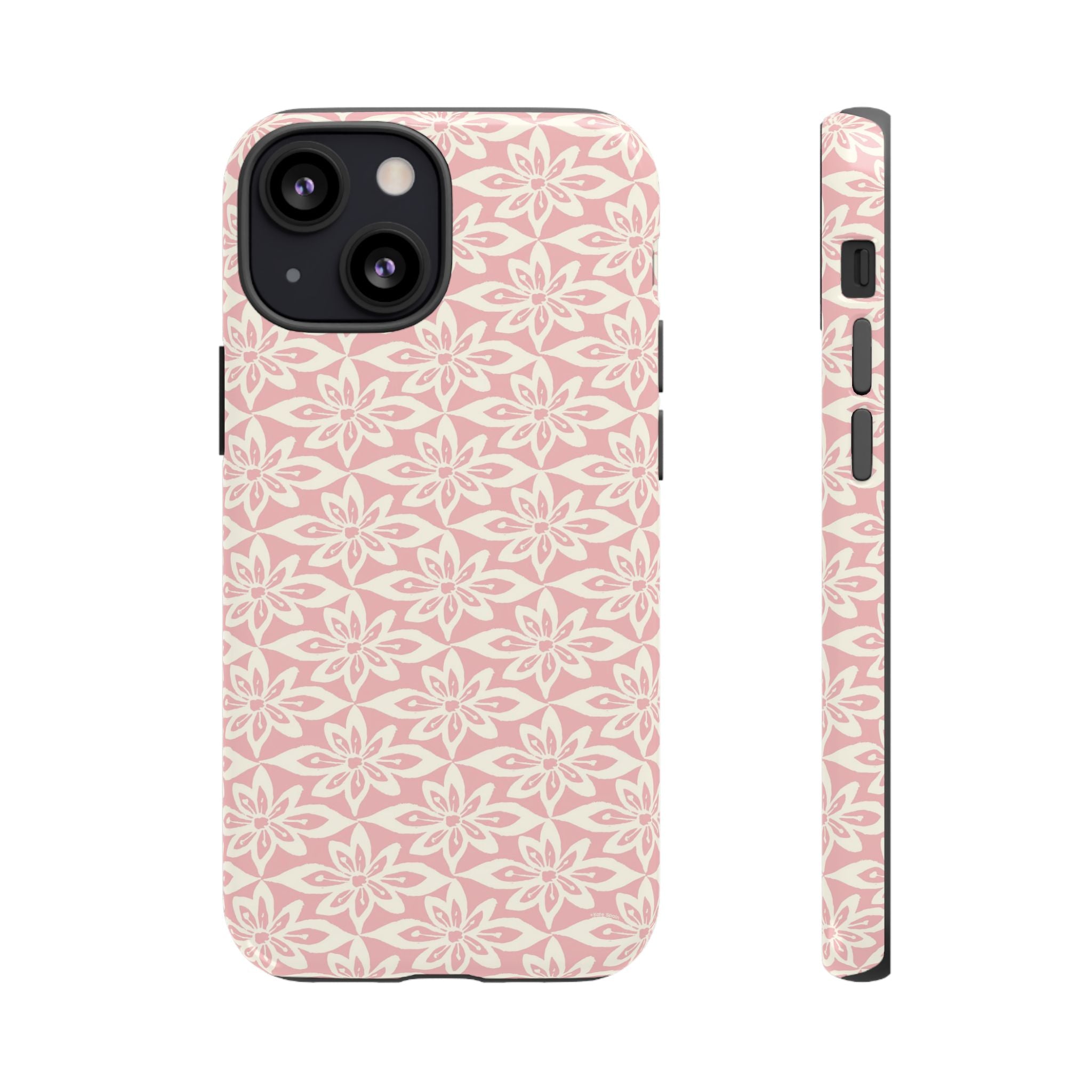 Lily Pastel Pink iPhone 13 Mini Glossy case — geometric blush lily print on soft pink by Kate Spain