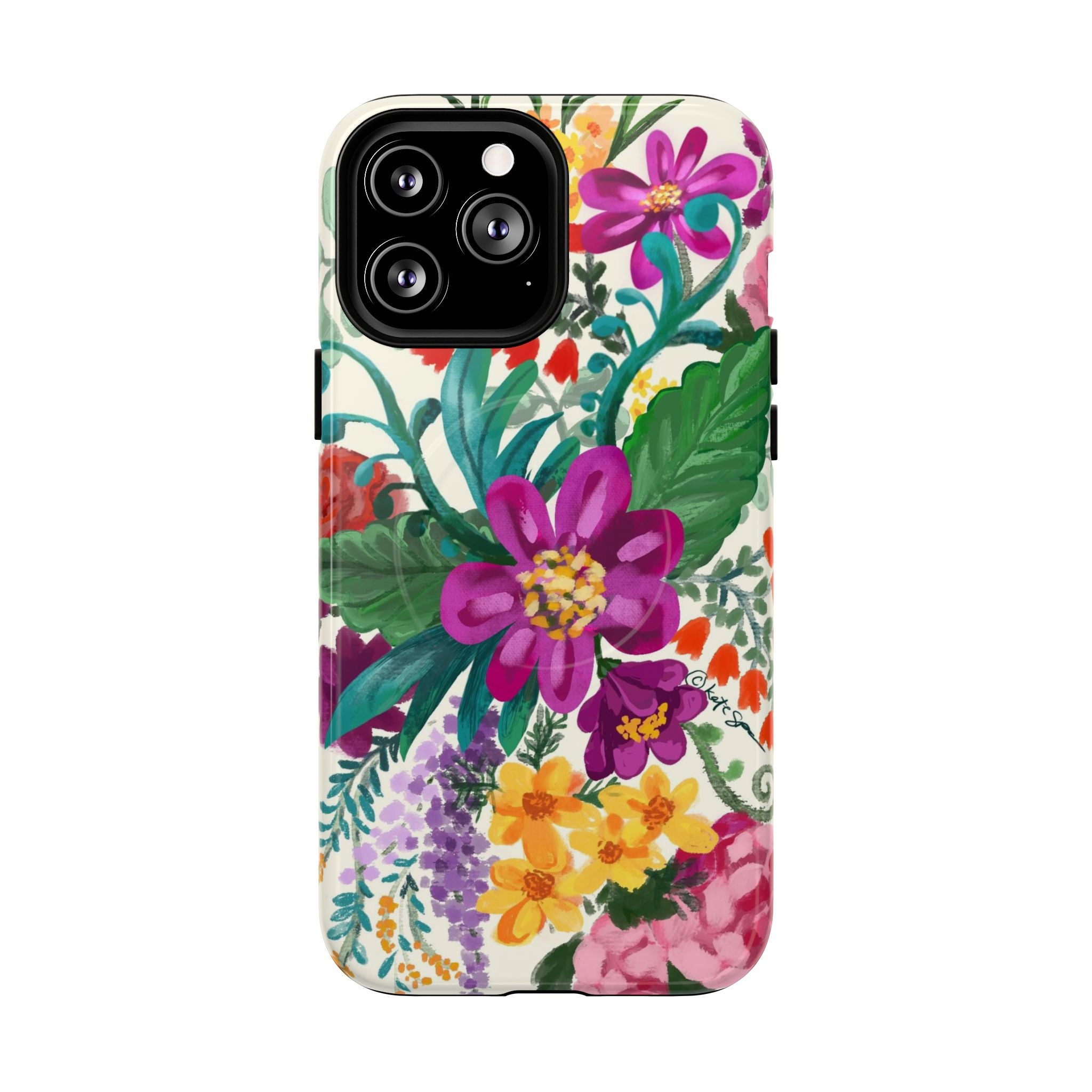 Posy MagSafe iPhone 13 Pro Max Case – Glossy | cream, magenta, coral botanical floral print