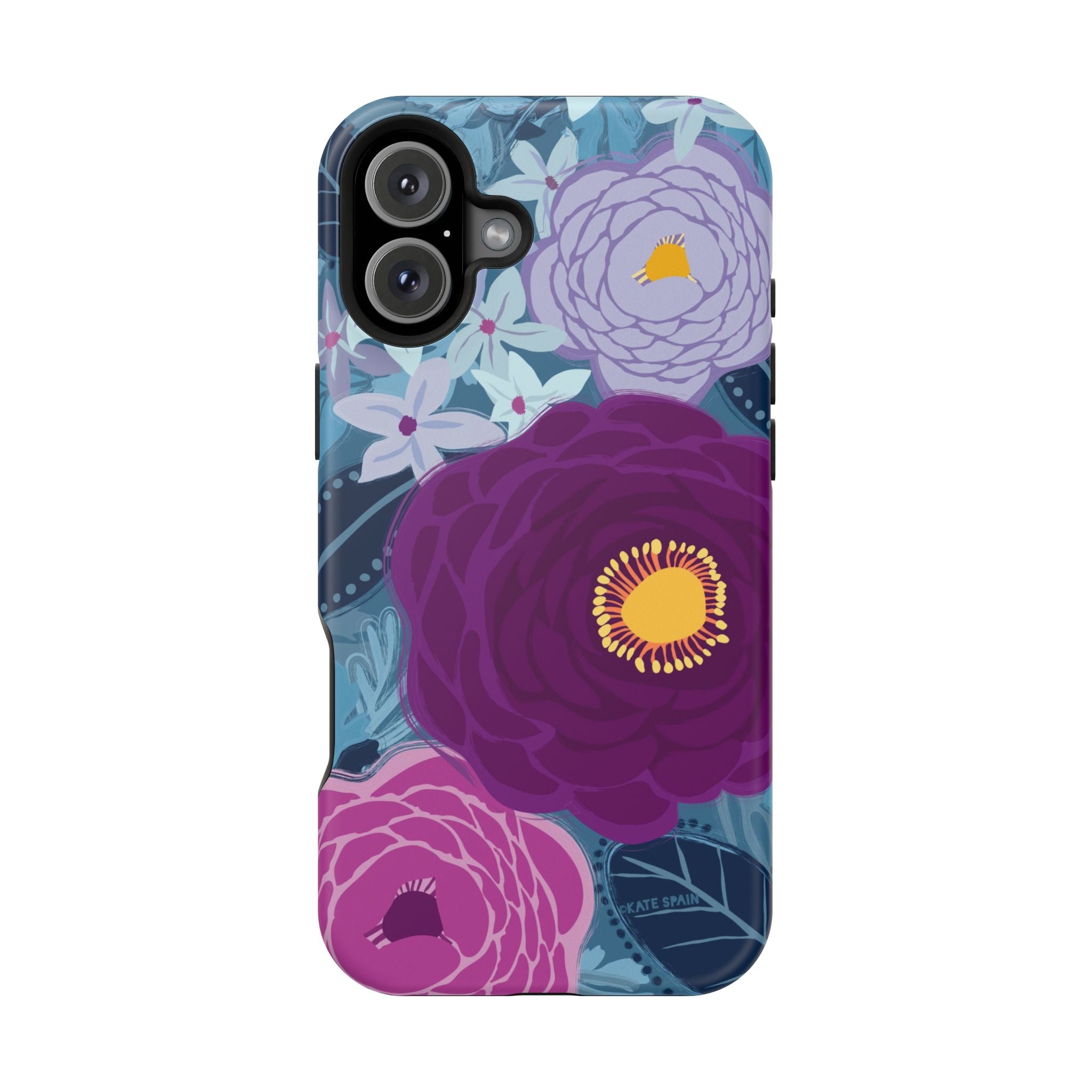 Bloomerie MagSafe iPhone 16 Plus Case – Matte | navy, purple, magenta botanical peony floral print