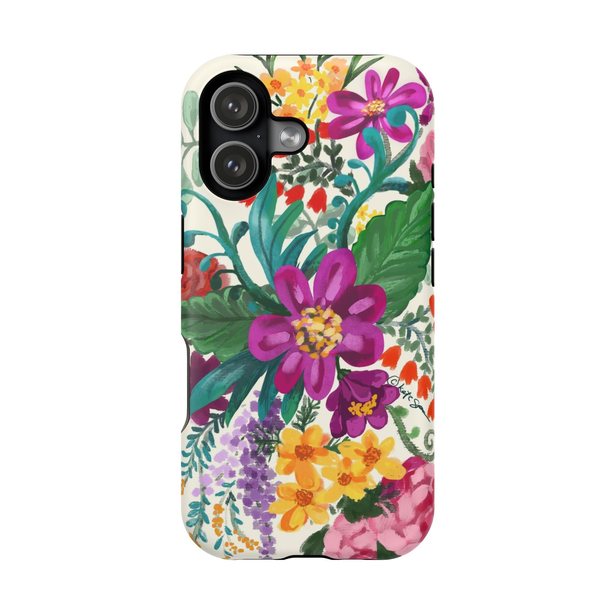 Posy MagSafe iPhone 17 Case – Matte | white, magenta, yellow, purple vibrant botanical floral print