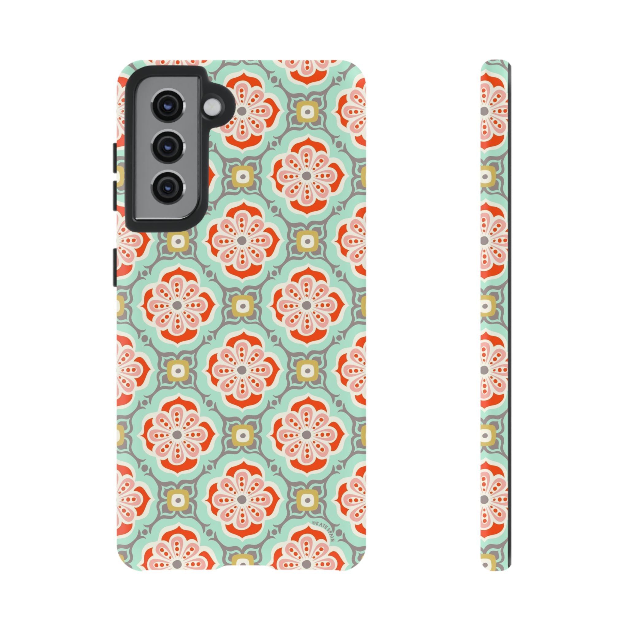 Luxury Alhambra Samsung Galaxy S21 Case – Matte | light turquoise, coral, cream geometric medallion tile print