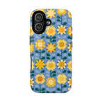 Sunflowers MagSafe iPhone 17 Case – Glossy | blue, yellow, gold geometric sunflower print