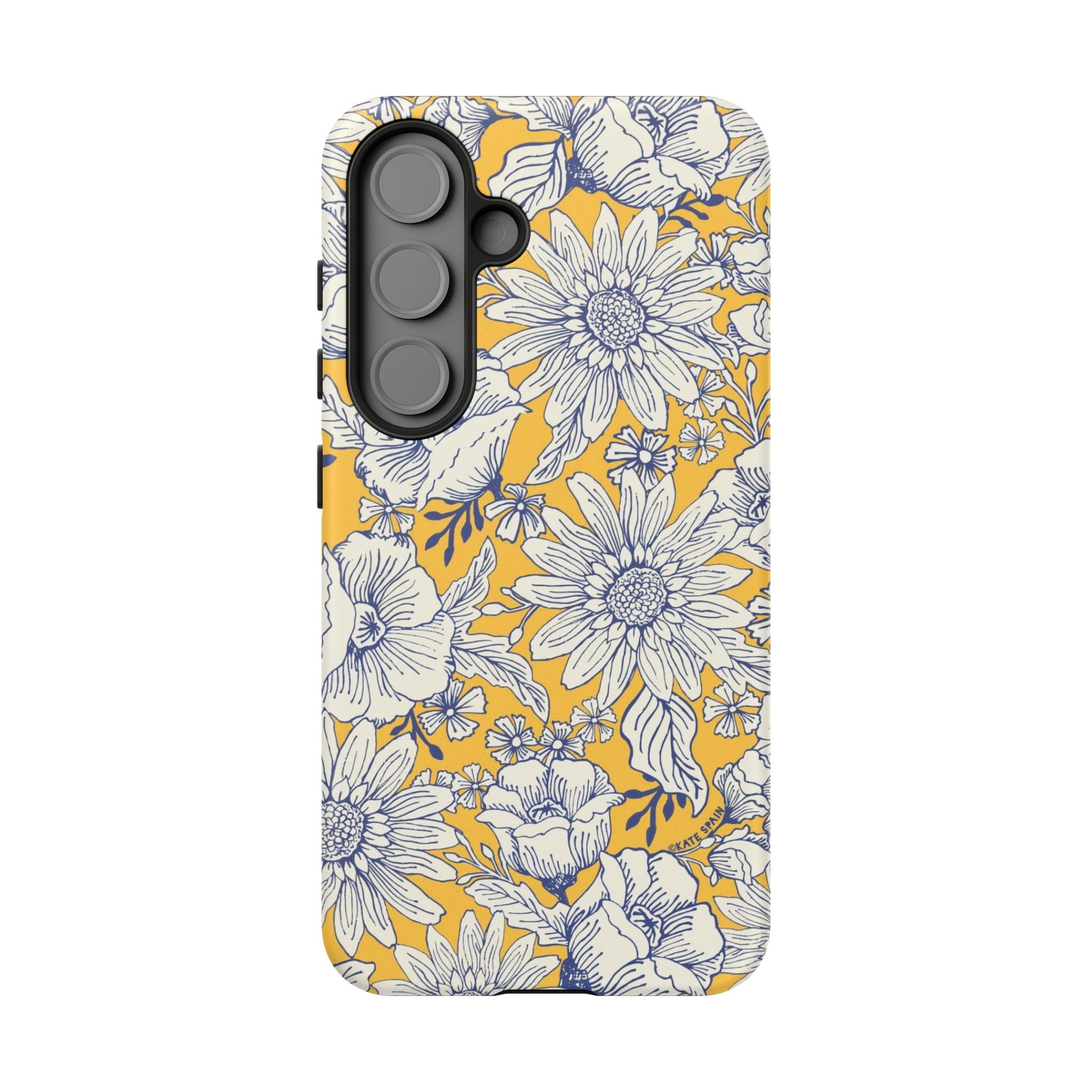 Luxury Jardin Samsung Galaxy S25 Case – Glossy | yellow, cream, blue botanical floral print