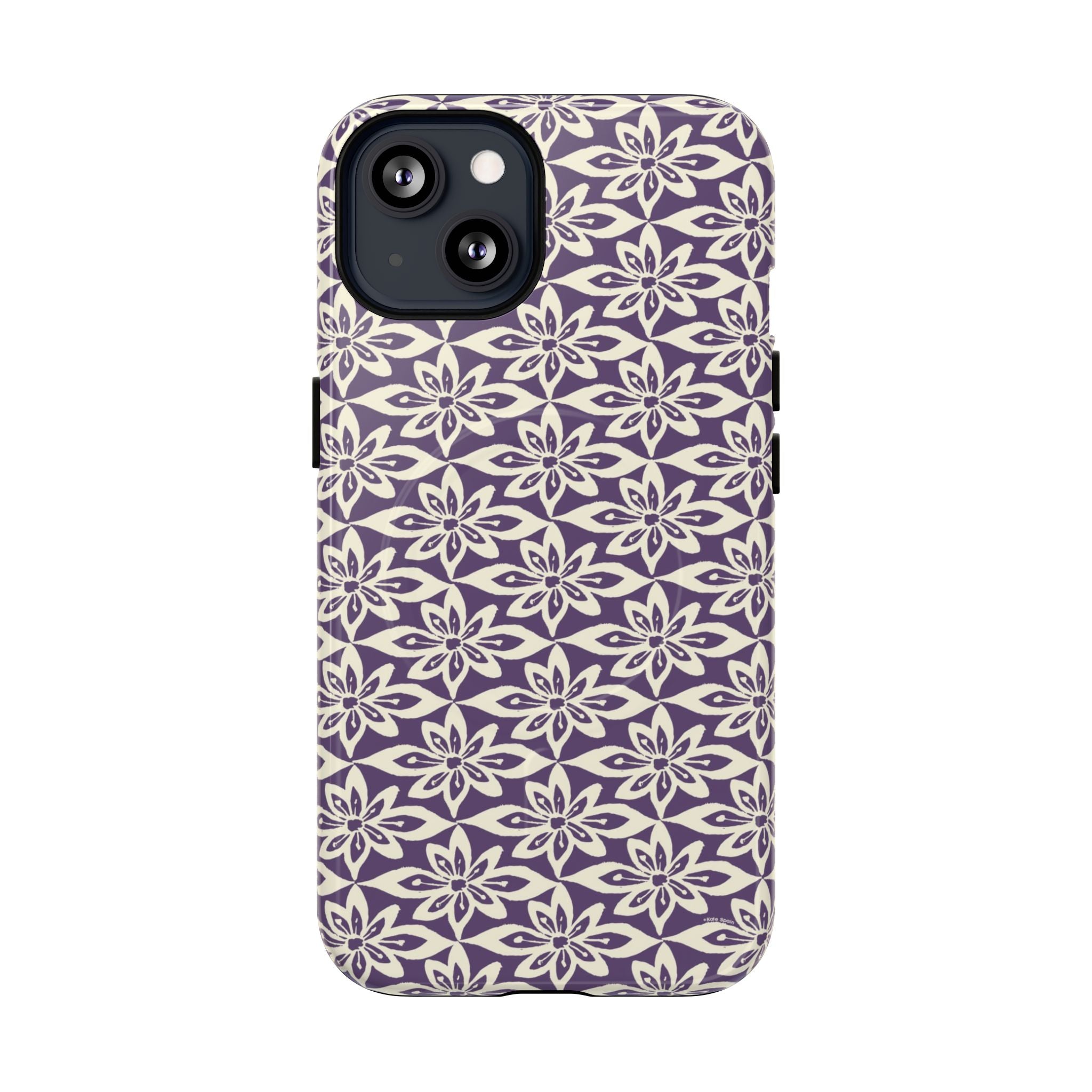 Lily Plum MagSafe iPhone 13 Case – Glossy | graphic white lily print on rich violet — botanical MagSafe case by Kate Spain