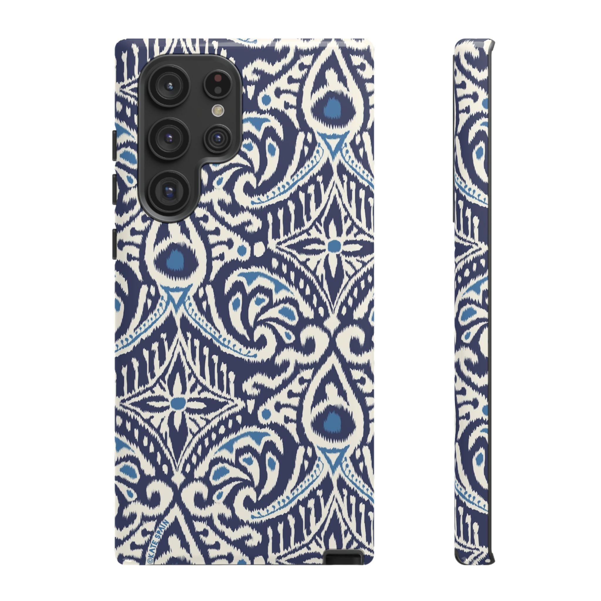 Luxury Ikat Samsung Galaxy S22 Ultra Case – Glossy | navy, white, aqua ikat geometric medallion print