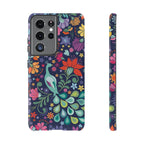 Luxury Peacock Sanctuary Samsung Galaxy S21 Ultra Case – Glossy | navy, teal, coral multicolor vibrant peacock feather botanical print