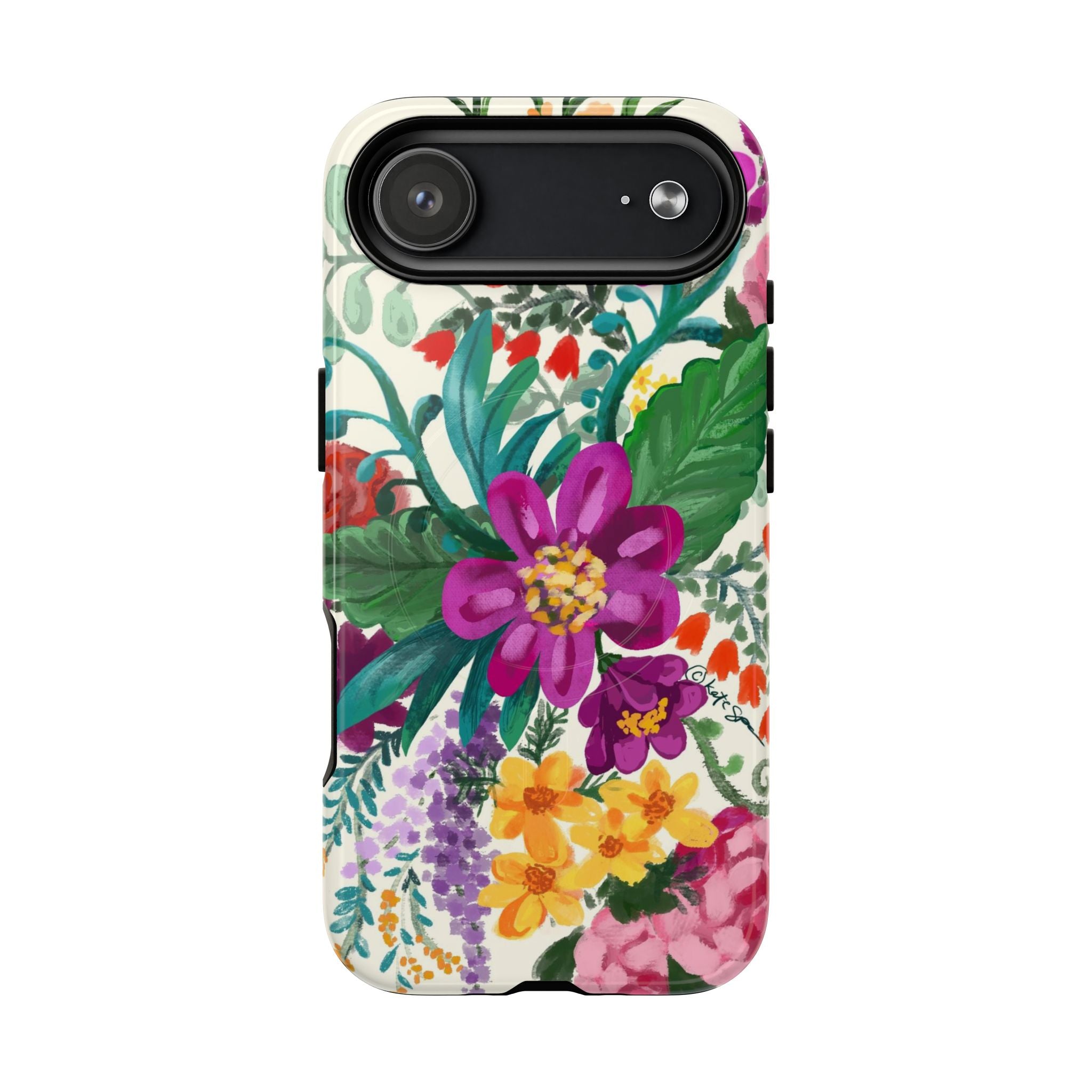 Posy MagSafe iPhone 17 Air Case – Glossy | cream, magenta, coral botanical floral print