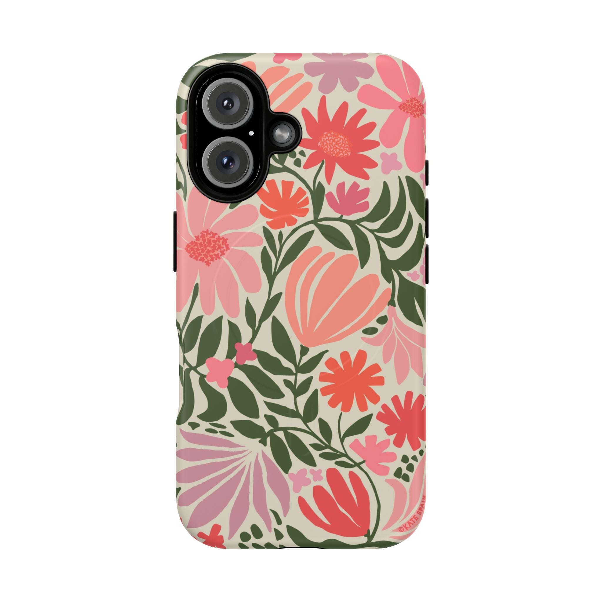 Botanica MagSafe iPhone 16 Case – Matte | coral, pink, sage green botanical wildflower print
