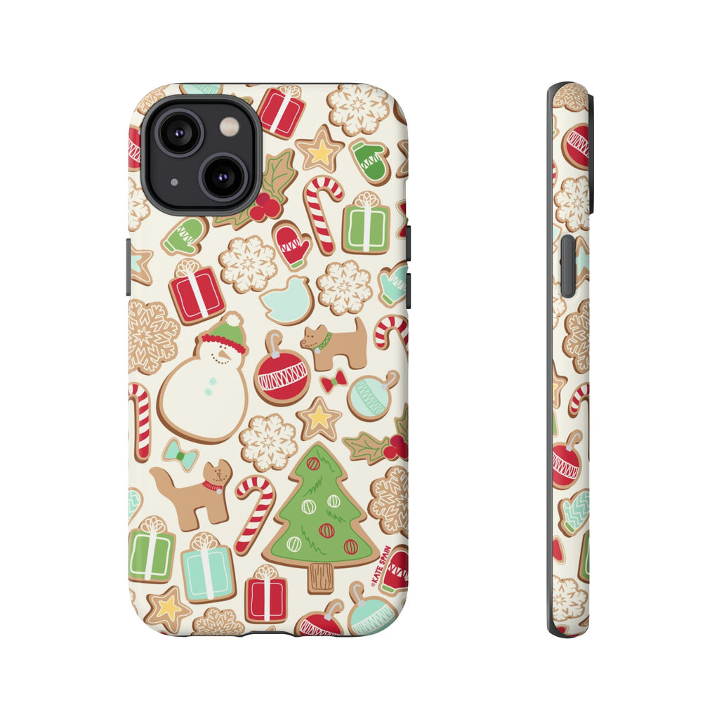 Gingerbread Cookies Tough iPhone 14 Plus Case – Matte | cream, red, green gingerbread holiday cookie print