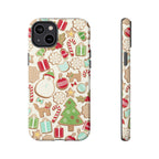Gingerbread Cookies Tough iPhone 14 Plus Case – Matte | cream, red, green gingerbread holiday cookie print