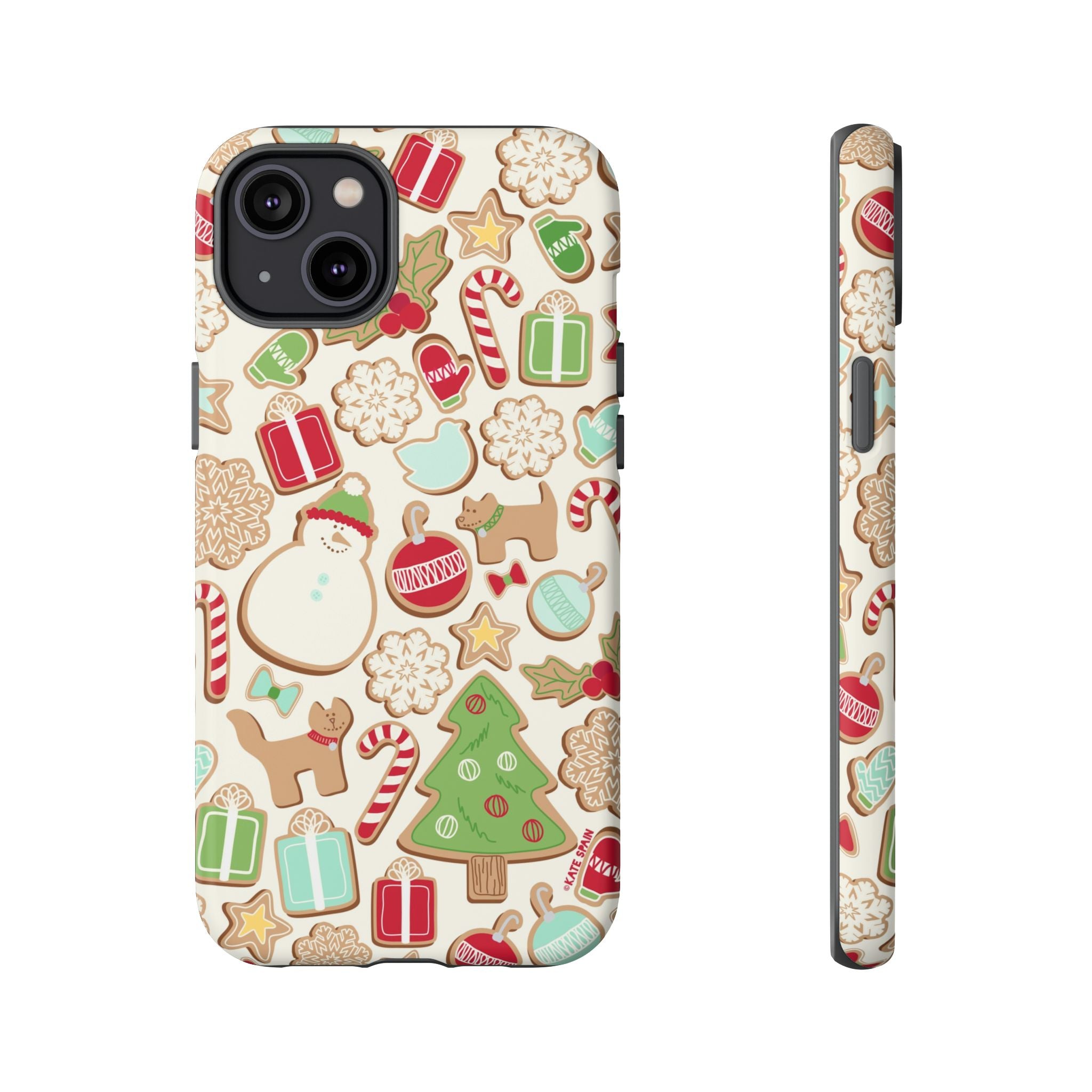 Gingerbread Cookies Tough iPhone 14 Plus Case – Matte | cream, red, green gingerbread holiday cookie print