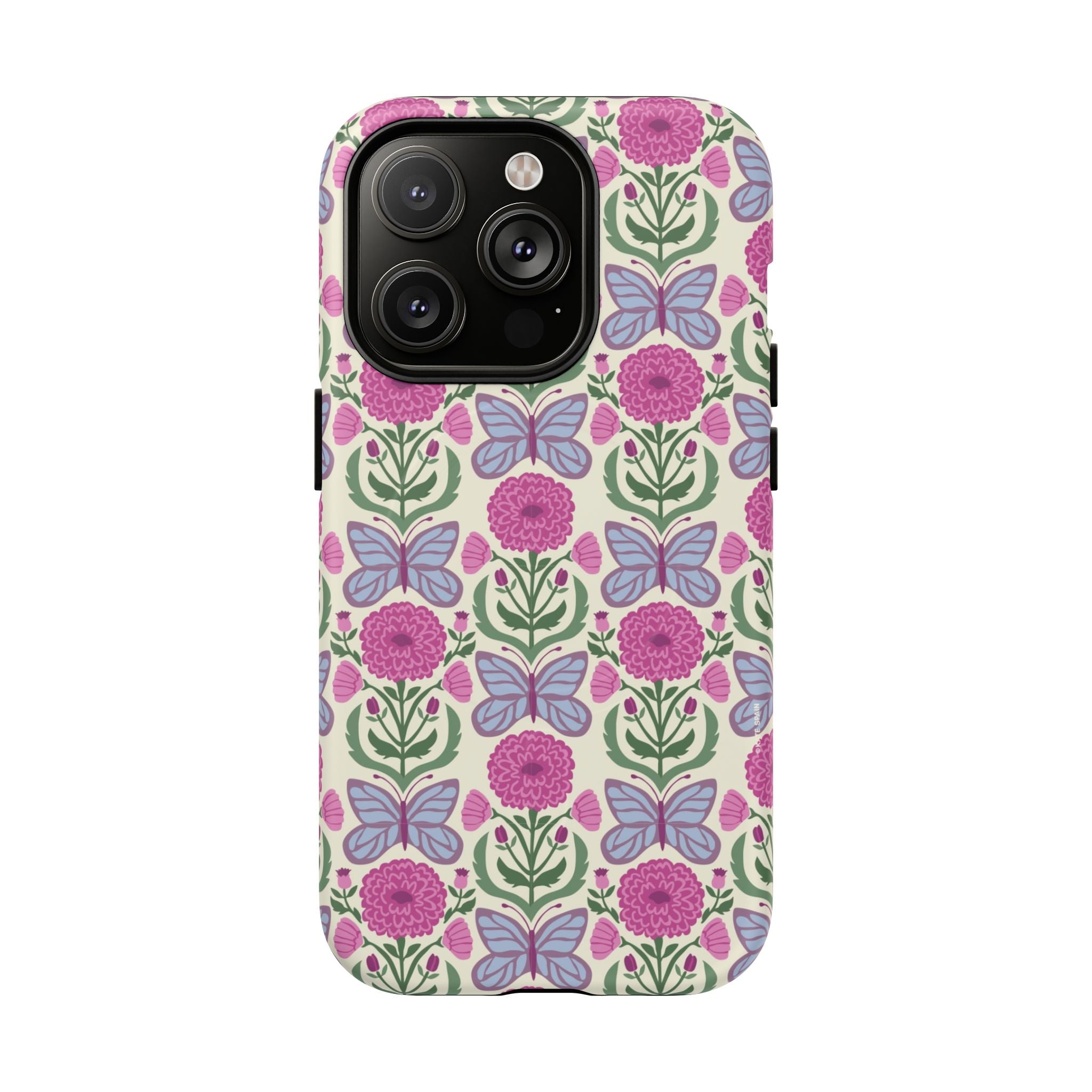 Butterfly MagSafe iPhone 14 Pro Case – Matte | cream, magenta, periwinkle butterfly floral print