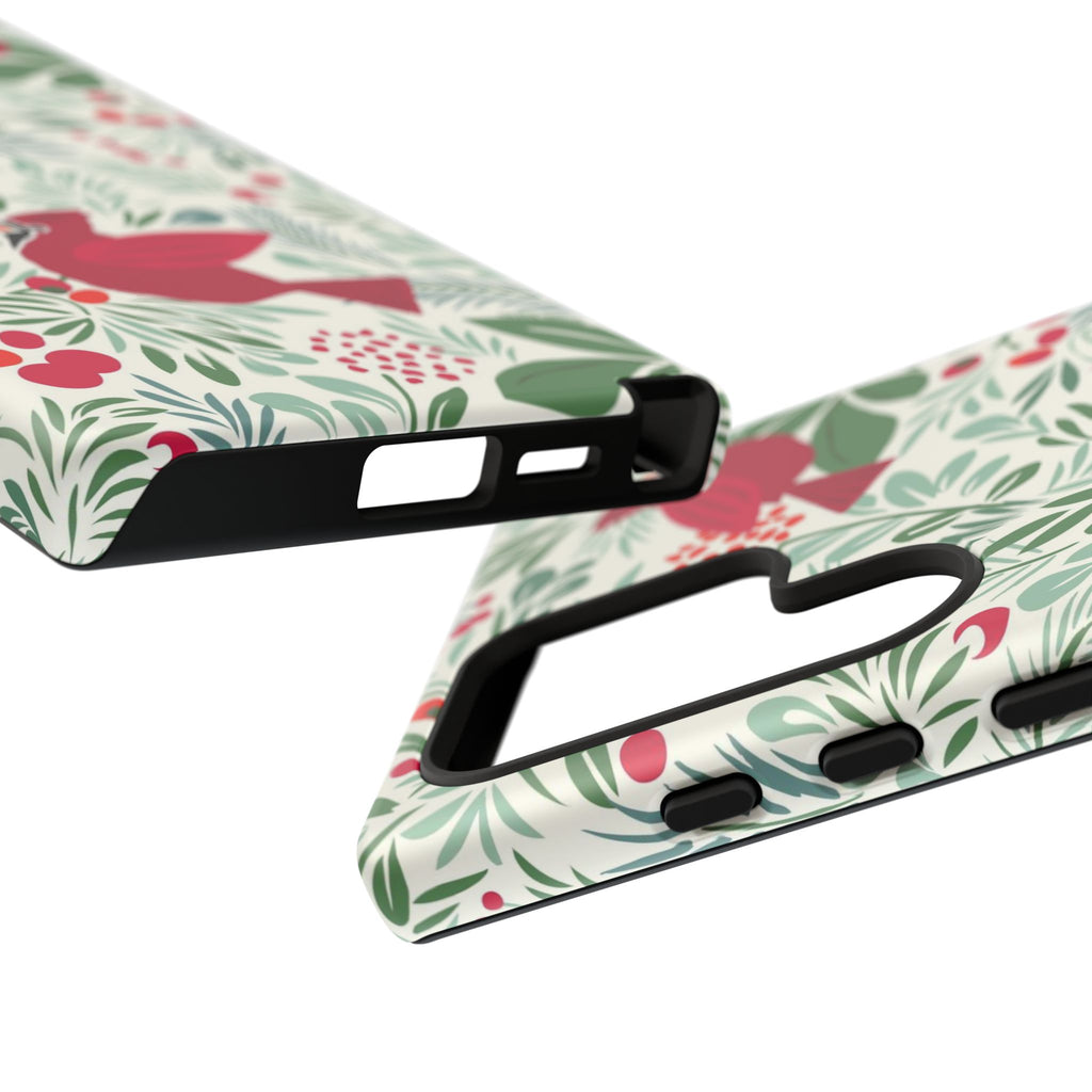 Birds and Berries Samsung Galaxy S22 Ultra Case – Glossy | cream, red, green botanical cardinal berry print