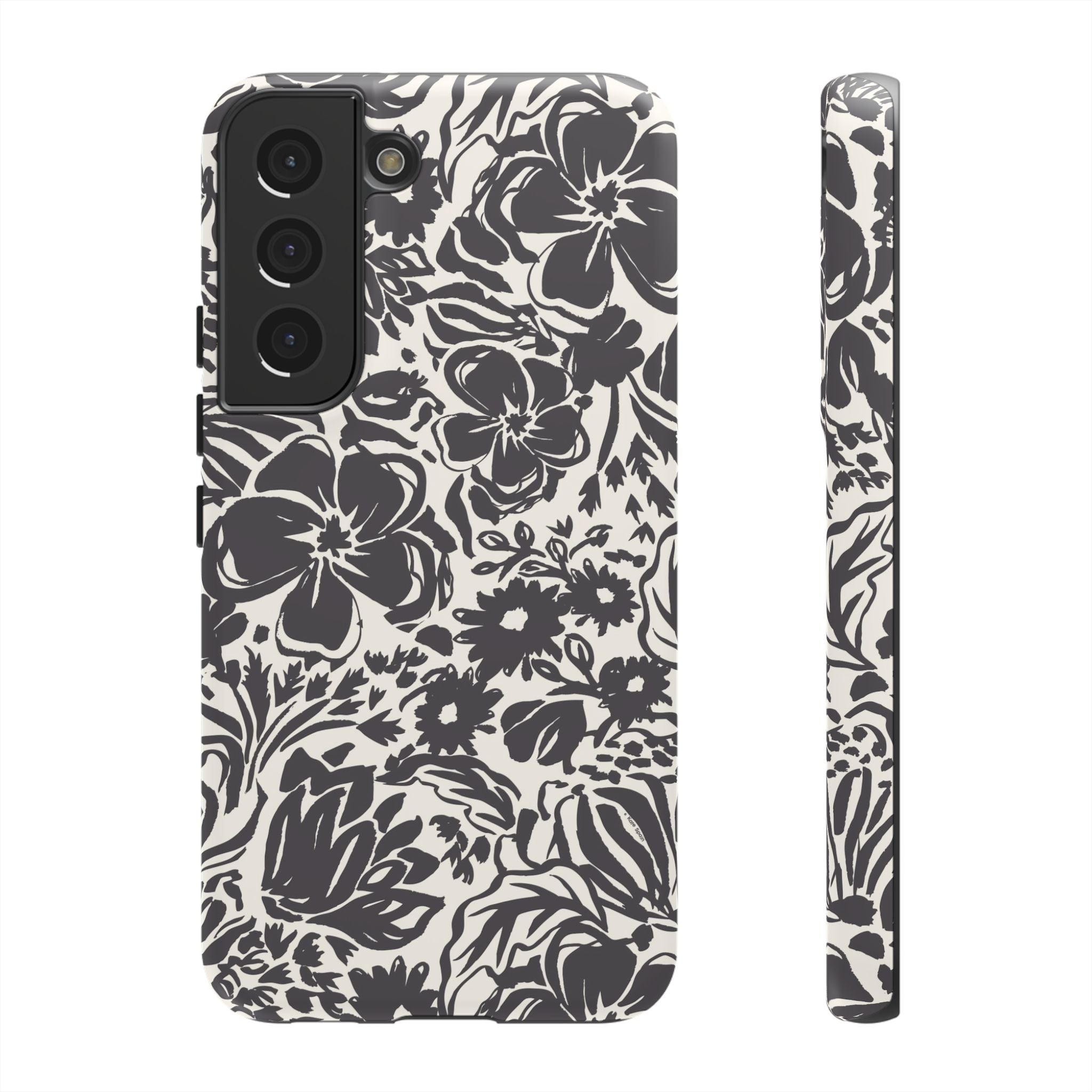 Rhapsody Black Samsung Galaxy S22 Matte case — bold charcoal floral print on cream by Kate Spain