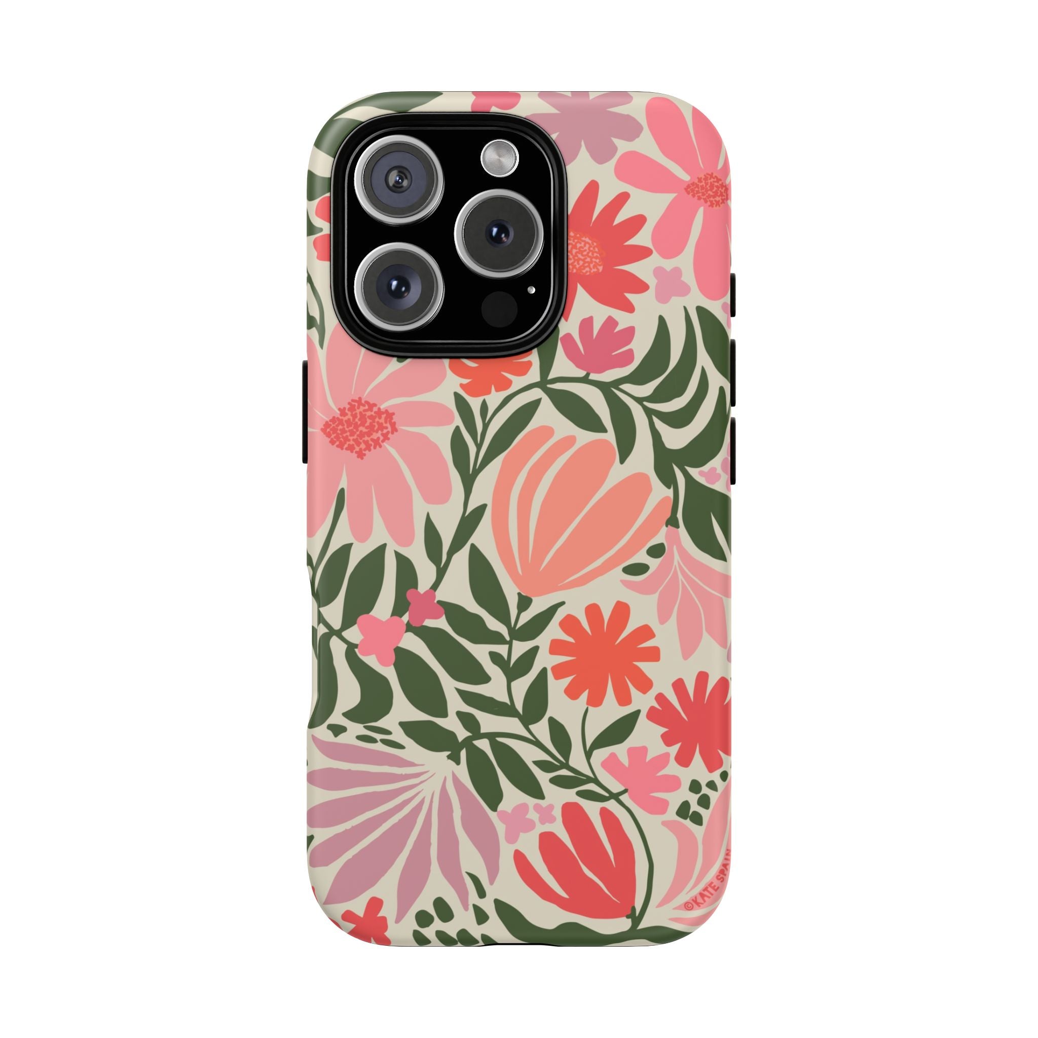 Calendula Tough iPhone 16 Pro Case – Glossy | periwinkle, cream, teal graphic daisy floral print