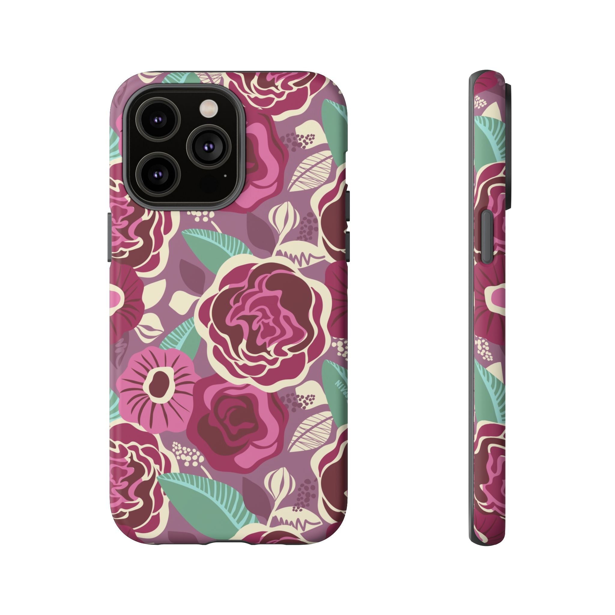 Tea Rose Burgundy Tough iPhone 14 Pro Max Case – Matte | burgundy, magenta, plum botanical rose floral print